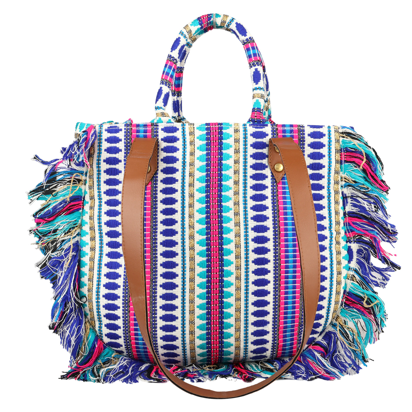 ENSAC cotton Boho Ruffle Style Blue Tote bag for women & girls