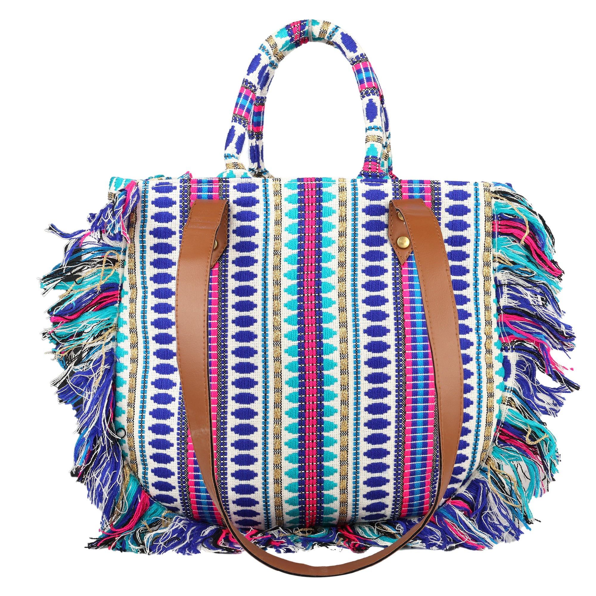 ENSAC cotton Boho Ruffle Style Blue Tote bag for women & girls