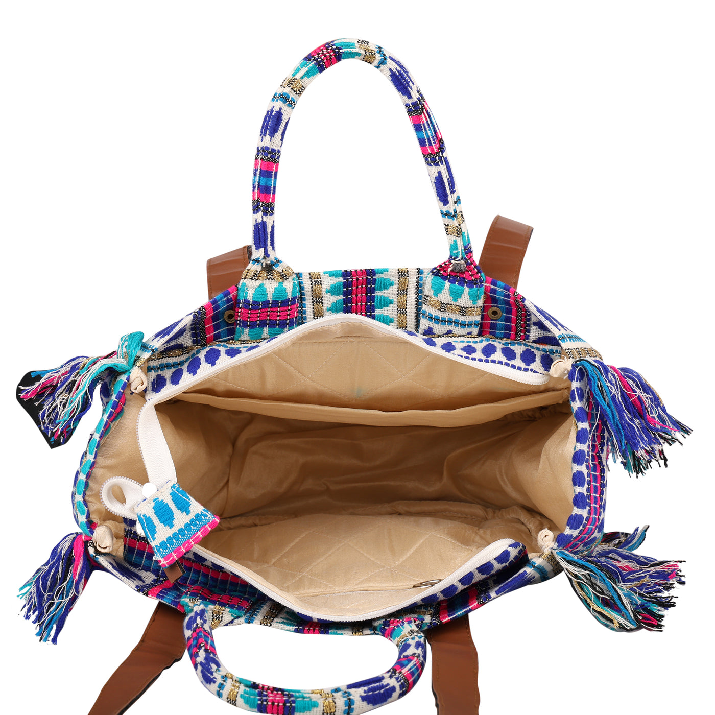 ENSAC cotton Boho Ruffle Style Blue Tote bag for women & girls