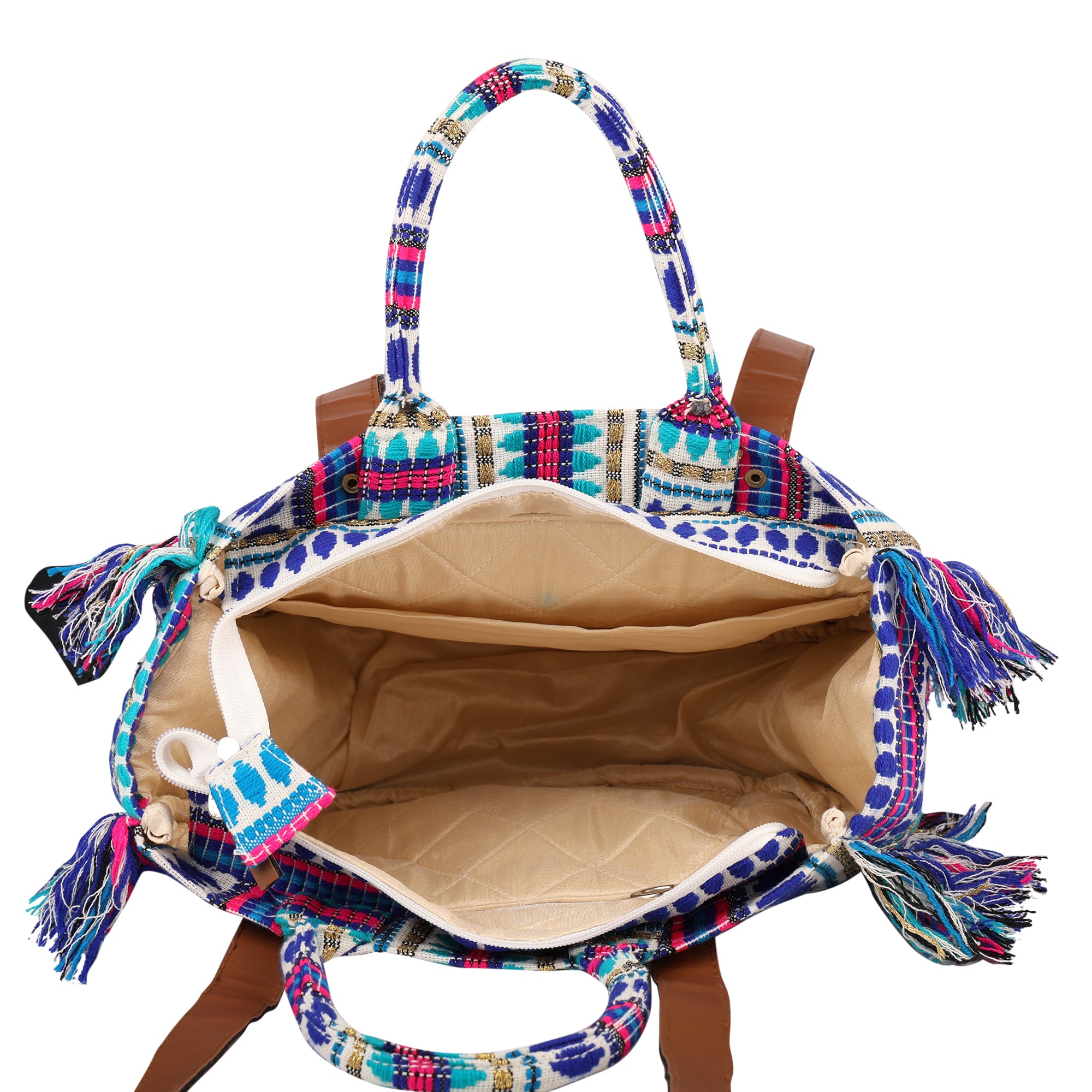 ENSAC cotton Boho Ruffle Style Blue Tote bag for women & girls