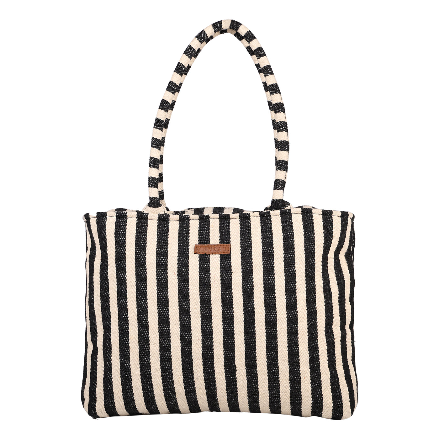 Ensac’s Tote-Strips Jacquard Tote bag for Women/Girls-TOTE-BLKSTRIPES-SMALL