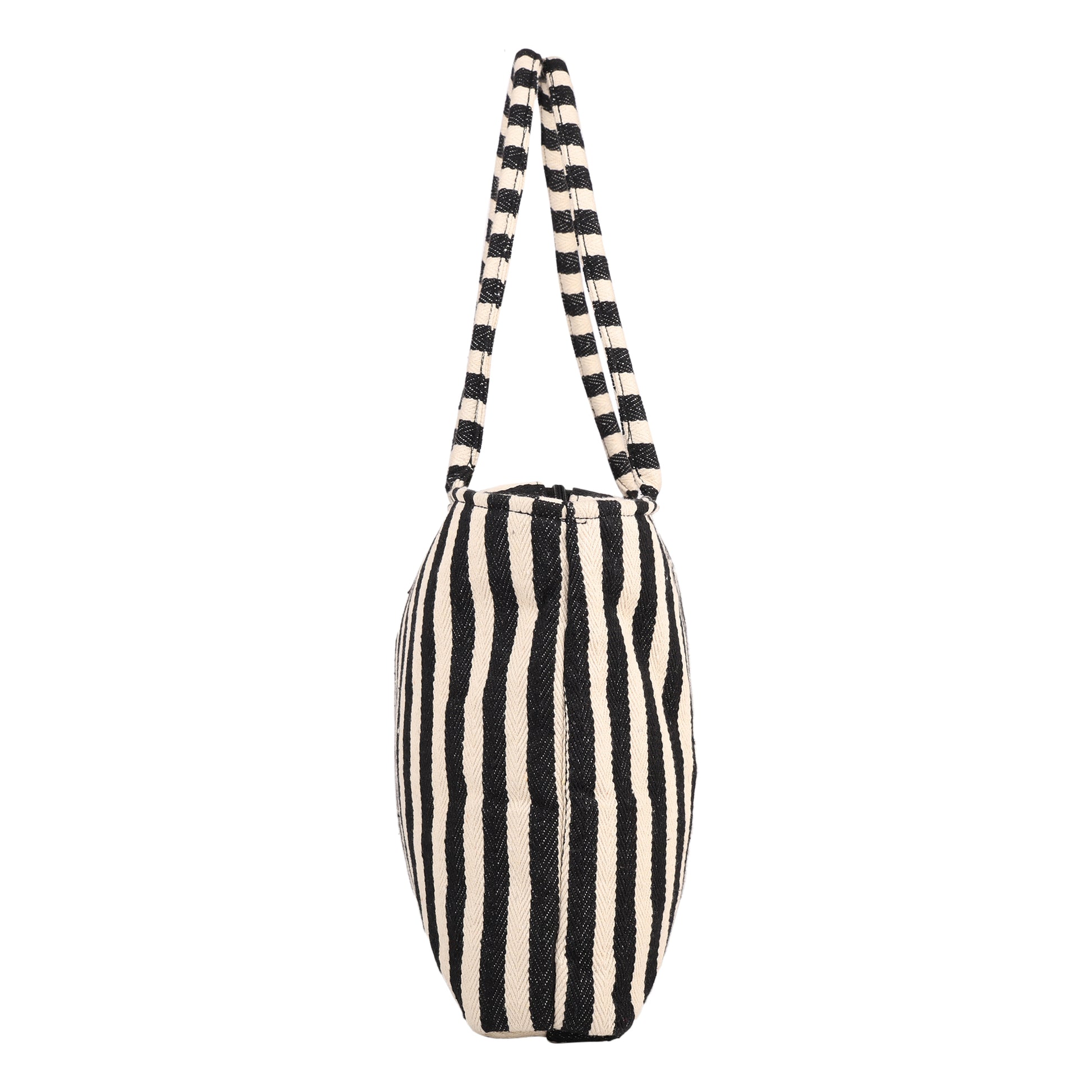 Ensac’s Tote-Strips Jacquard Tote bag for Women/Girls-TOTE-BLKSTRIPES-SMALL