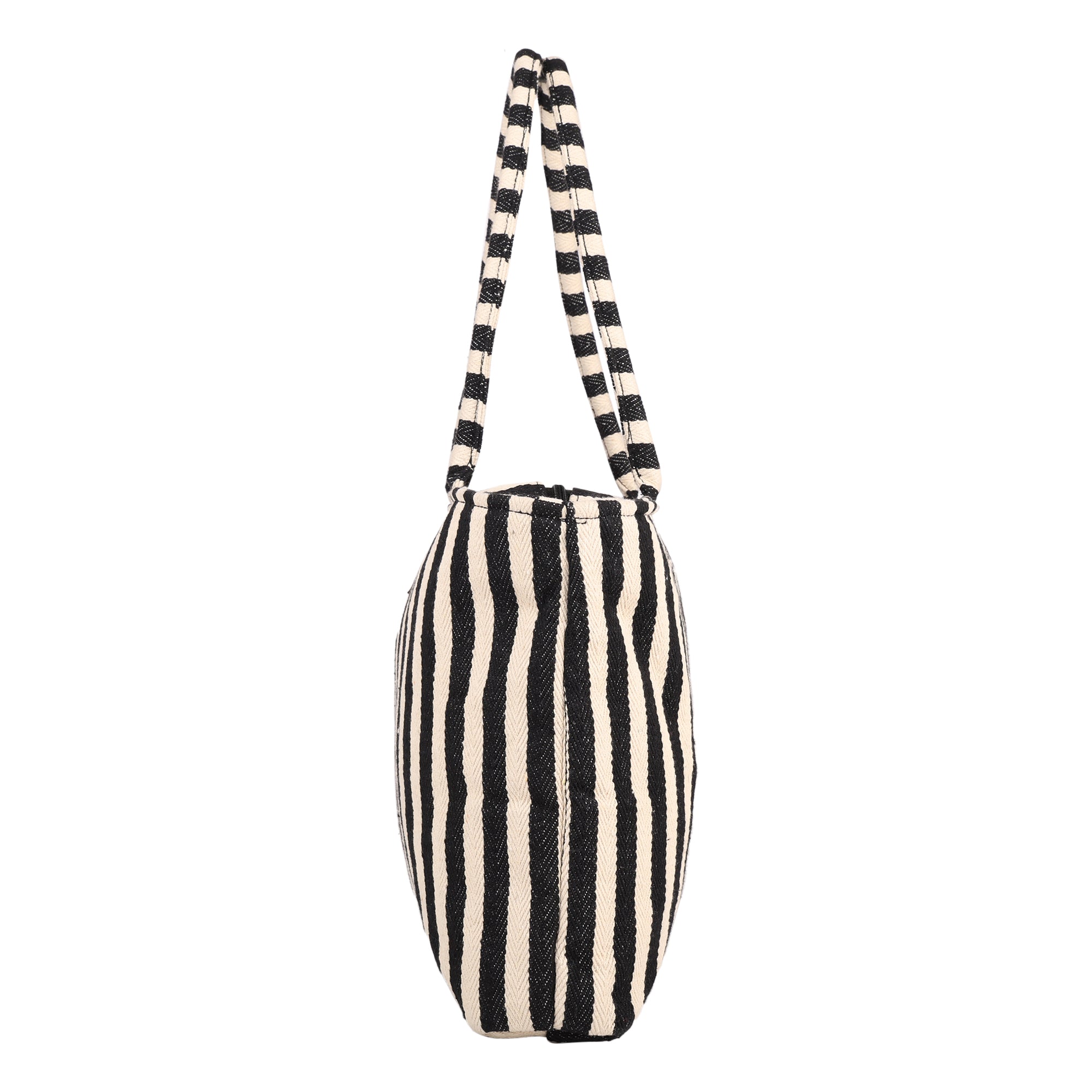 Ensac’s Tote-Strips Jacquard Tote bag for Women/Girls-TOTE-BLKSTRIPES-SMALL