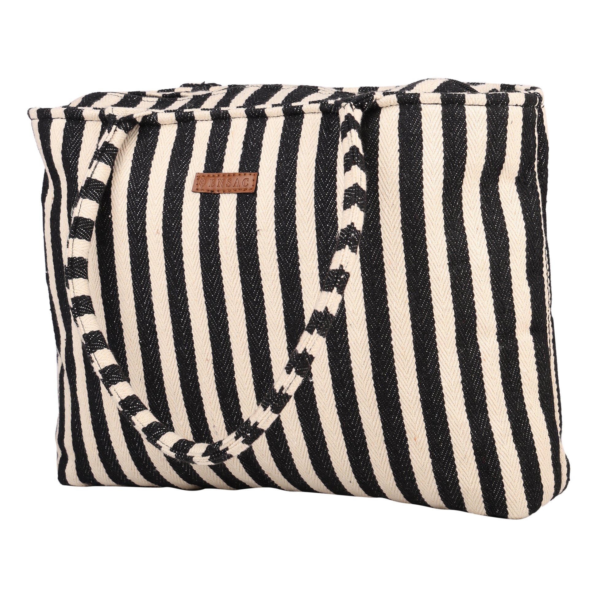 Ensac’s Tote-Strips Jacquard Tote bag for Women/Girls-TOTE-BLKSTRIPES-SMALL