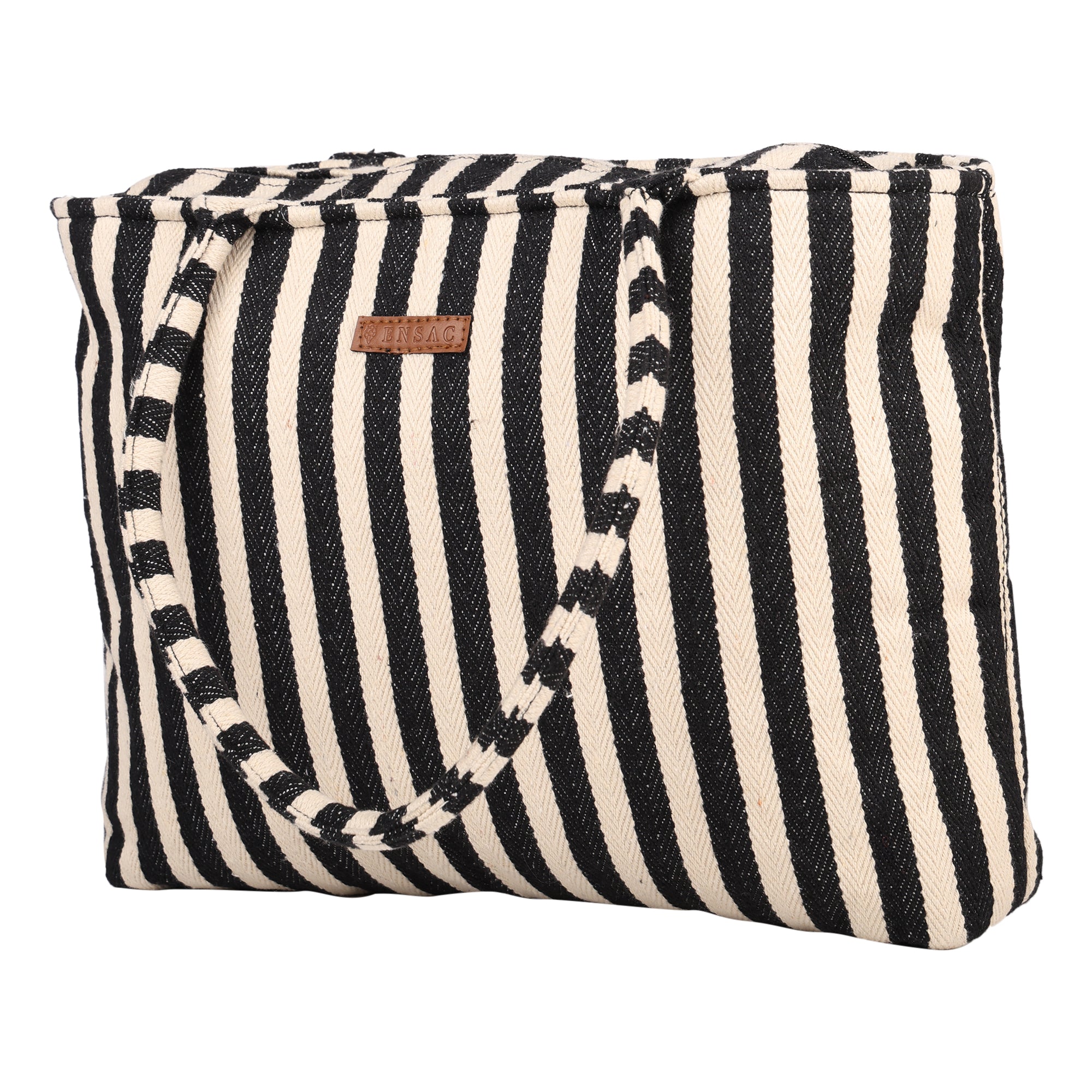 Ensac’s Tote-Strips Jacquard Tote bag for Women/Girls-TOTE-BLKSTRIPES-SMALL