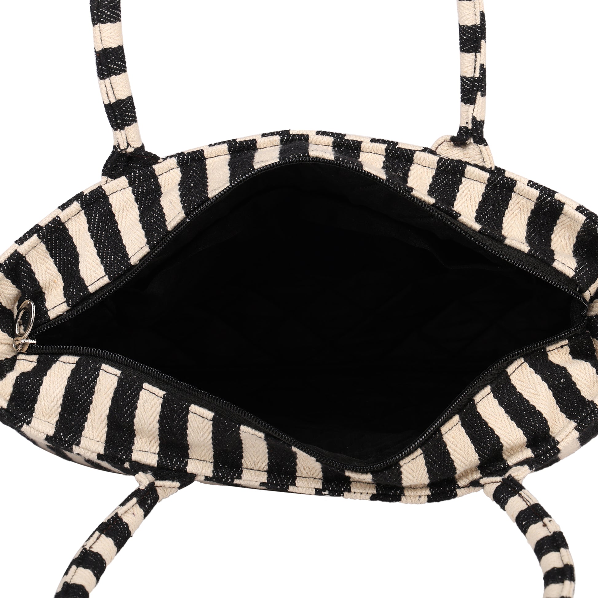 Ensac’s Tote-Strips Jacquard Tote bag for Women/Girls-TOTE-BLKSTRIPES-SMALL
