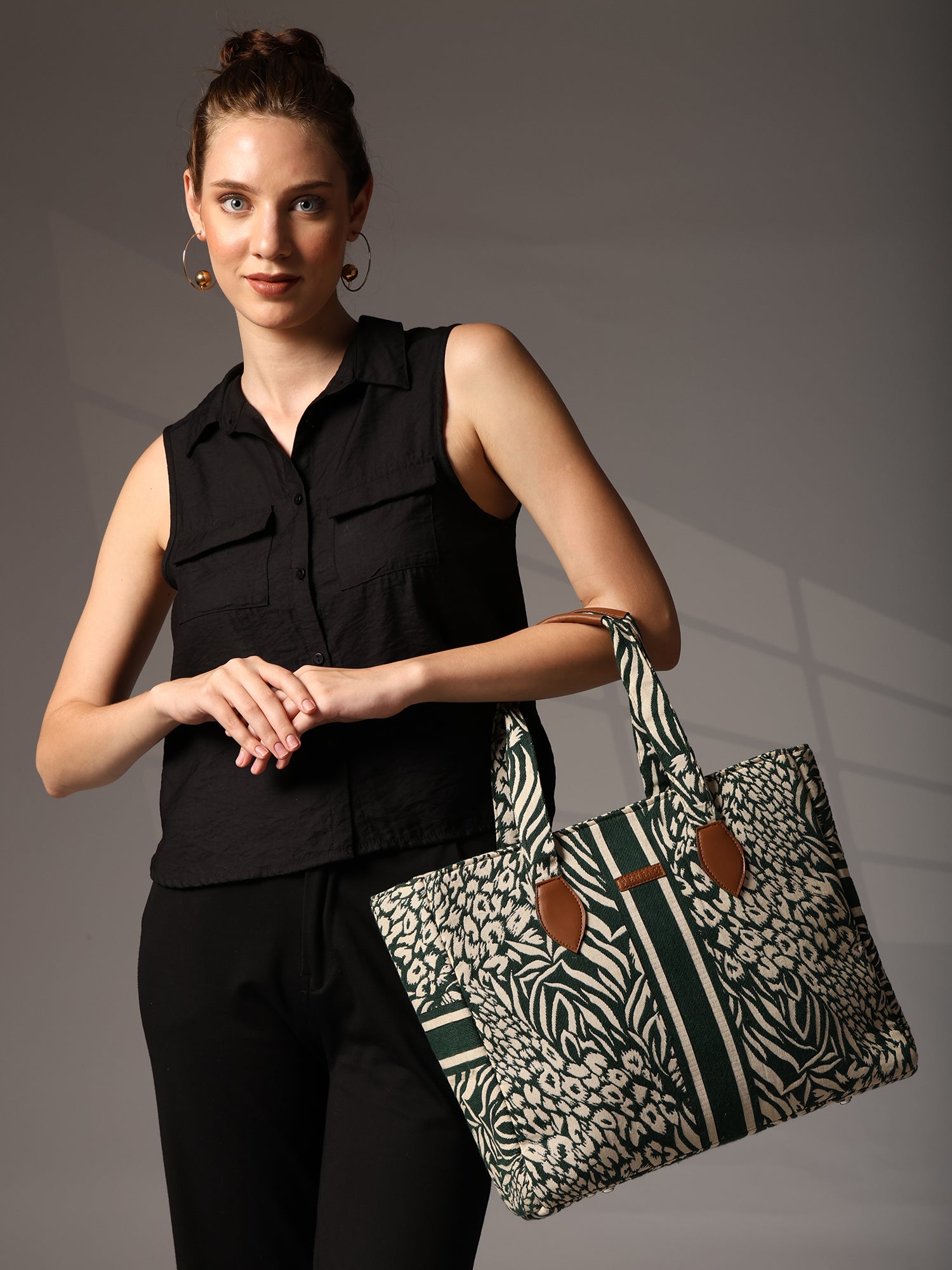 Ensac Elegant Tote Bag for Women | Elegant Ethnic Style, Spacious & Lightweight-TOTE-FOREVER-GREEN-1