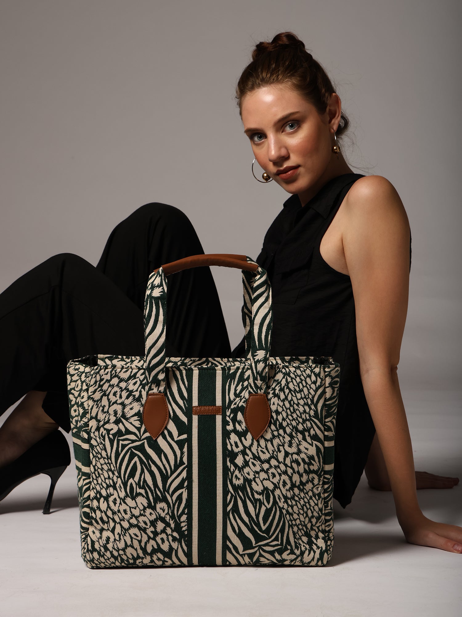 Ensac Elegant Tote Bag for Women | Elegant Ethnic Style, Spacious & Lightweight-TOTE-FOREVER-GREEN-1