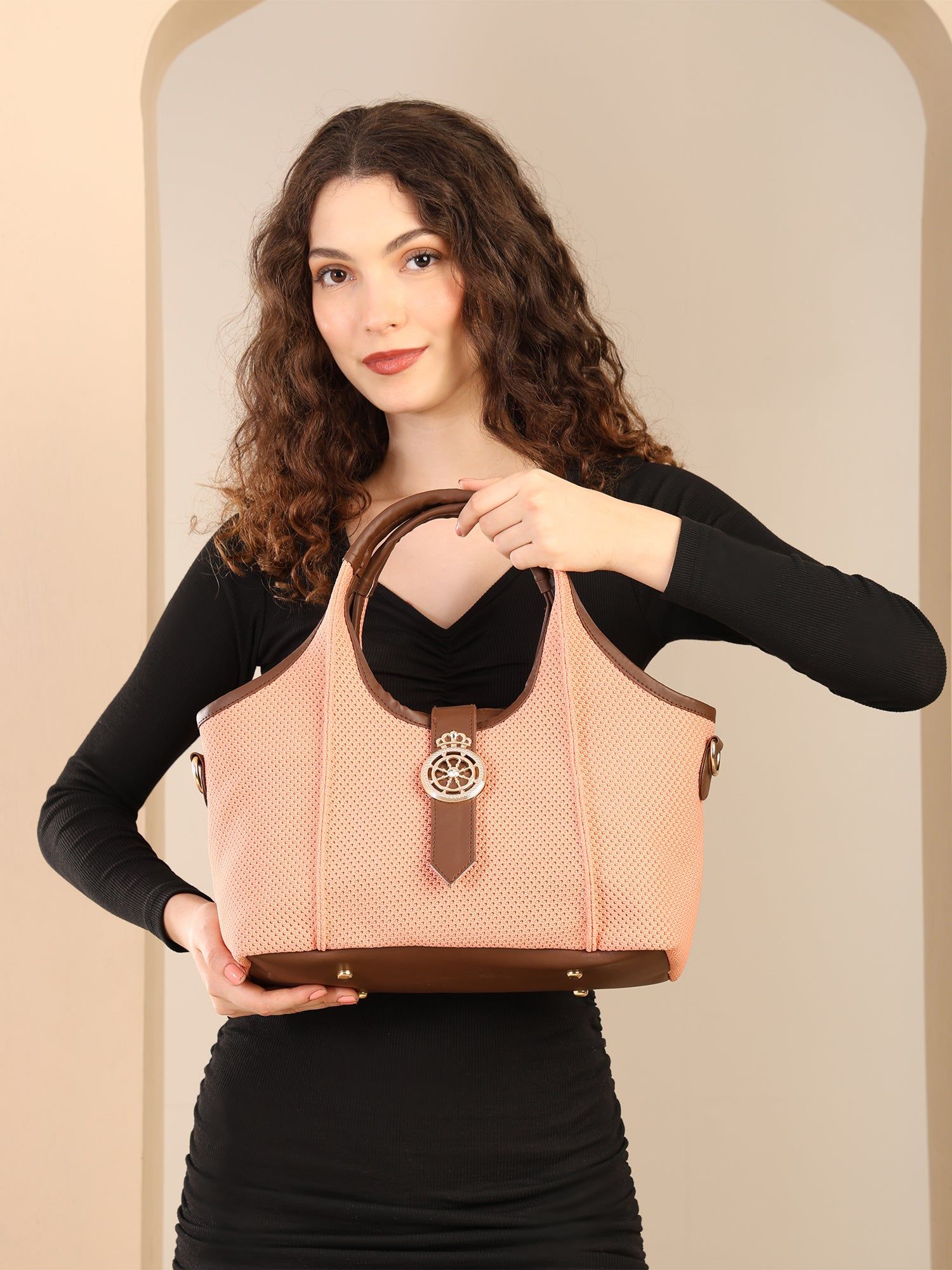 Elegant Striped Handbag for Women | Premium Fabric Tote with Brown  Handles ensacworld