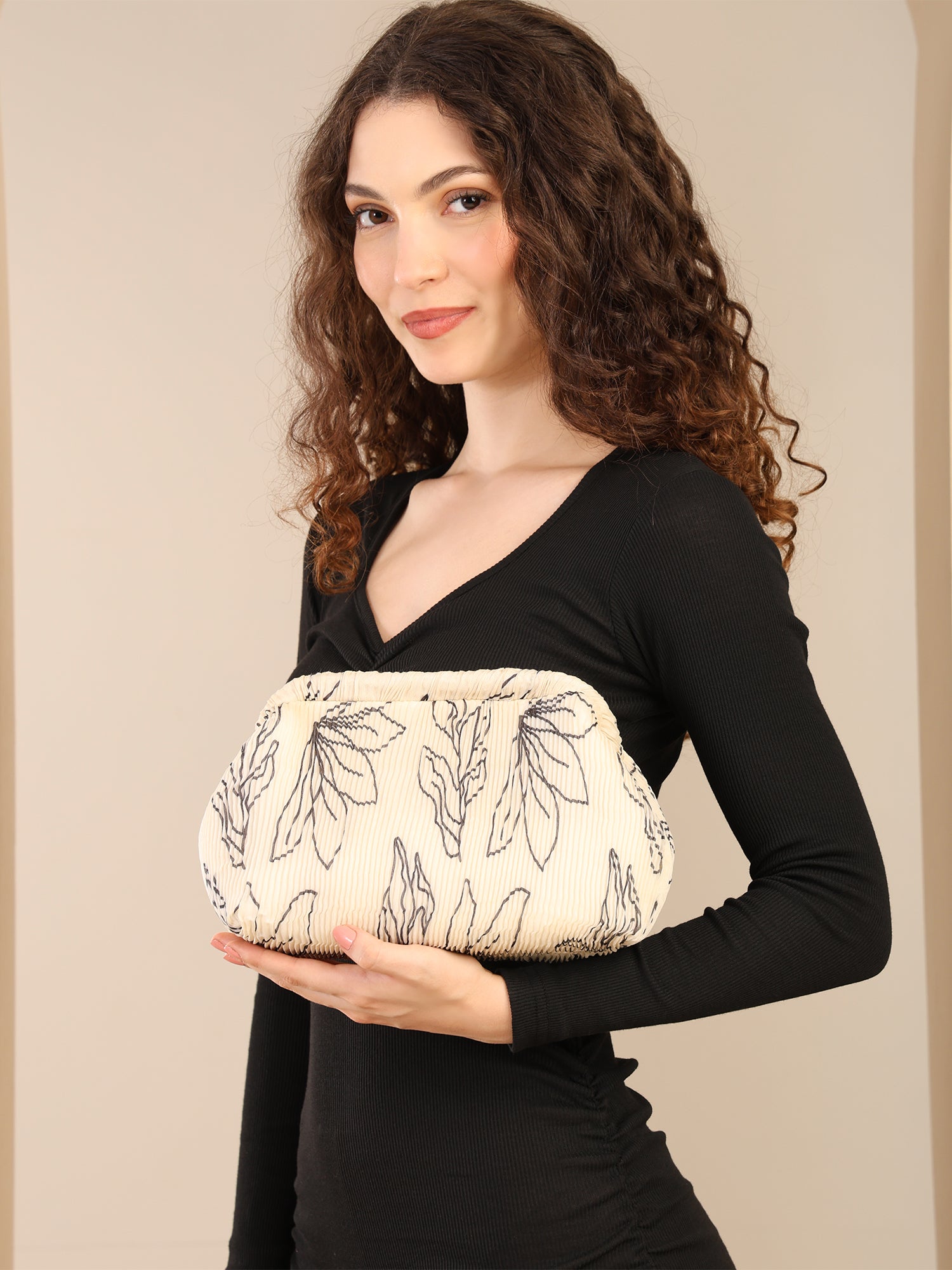Floral Pleated Chain Clutch Bag for Women | red color Party Clutch