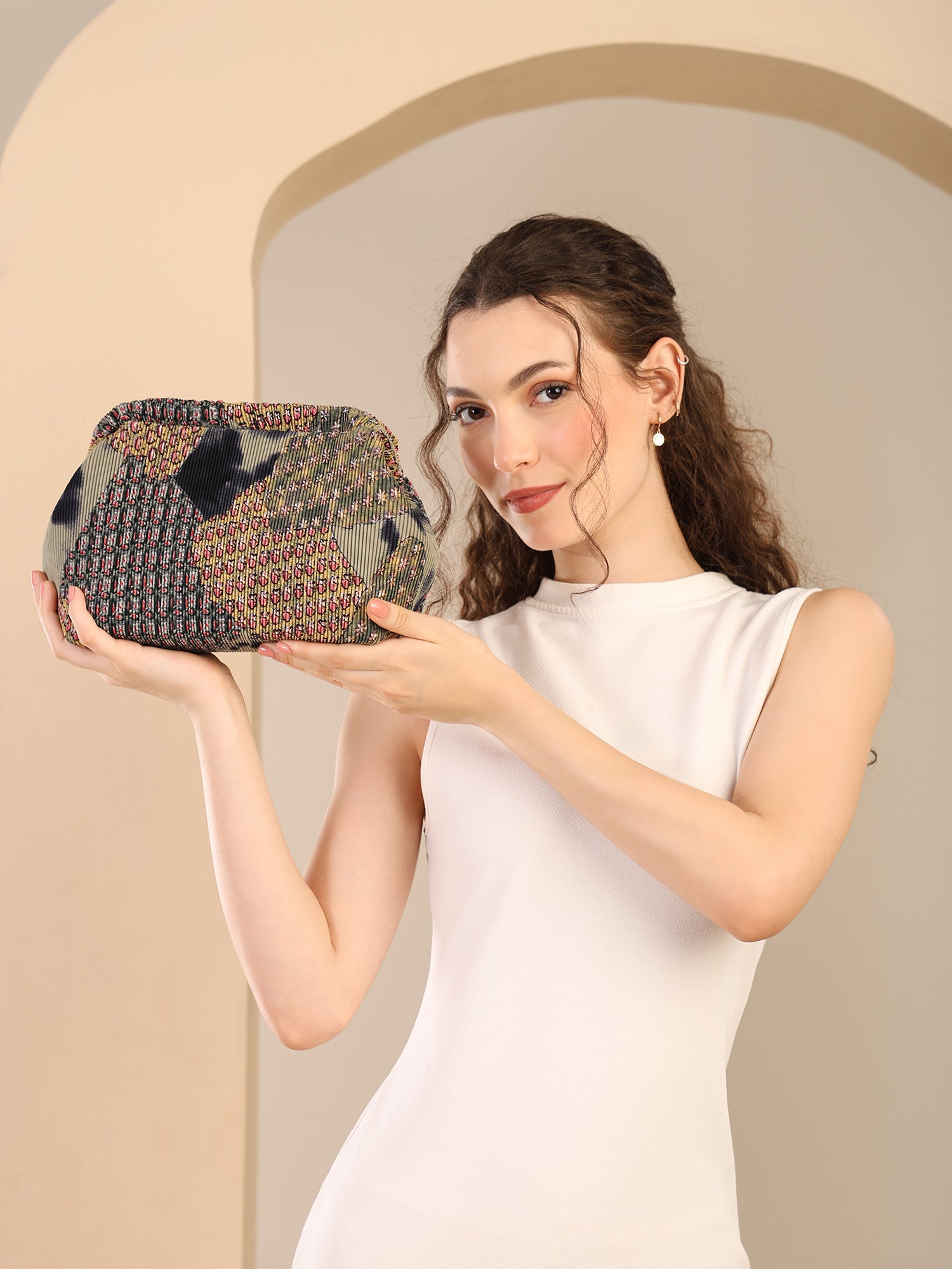 Floral Pleated Chain Clutch Bag for Women | red color Party Clutch