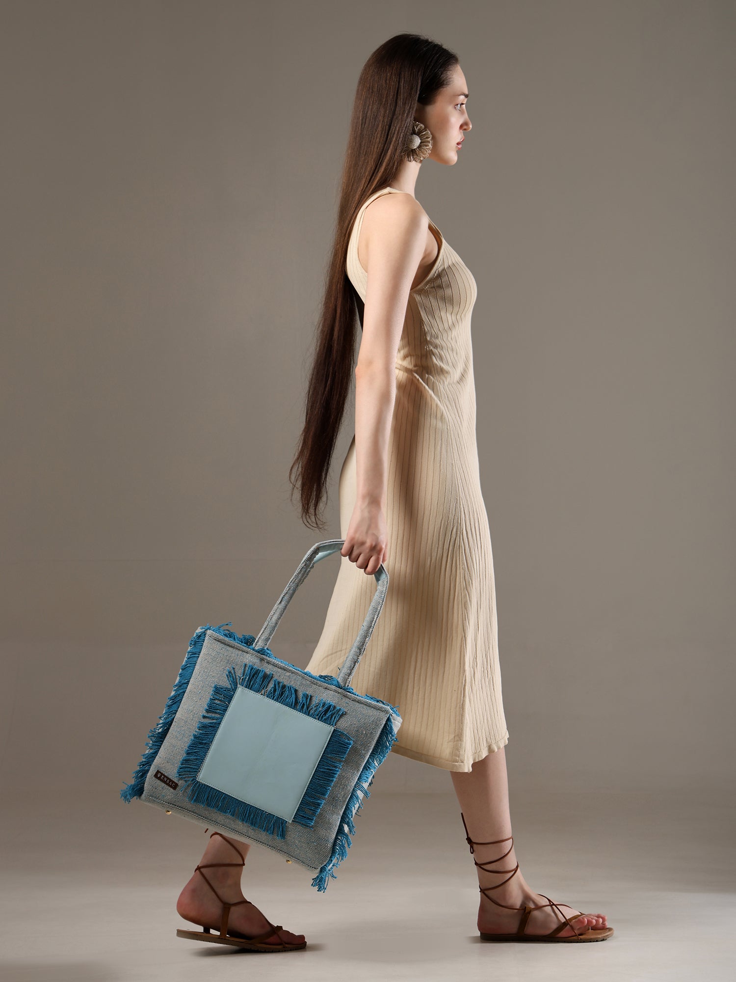 Ensac Women’s Premium Jacquard Fabric Bag | Easy to Carry & Everyday Use-TOTE-LEATHER-BLUE-SKY