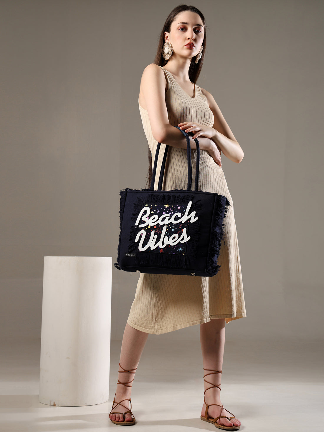 Ensac Women’s Heart Design Fringe Bag | Jacquard Fabric Carry Bag for Daily Style TOTE-LEATHER-BLUESTARS-BEACHVIBES
