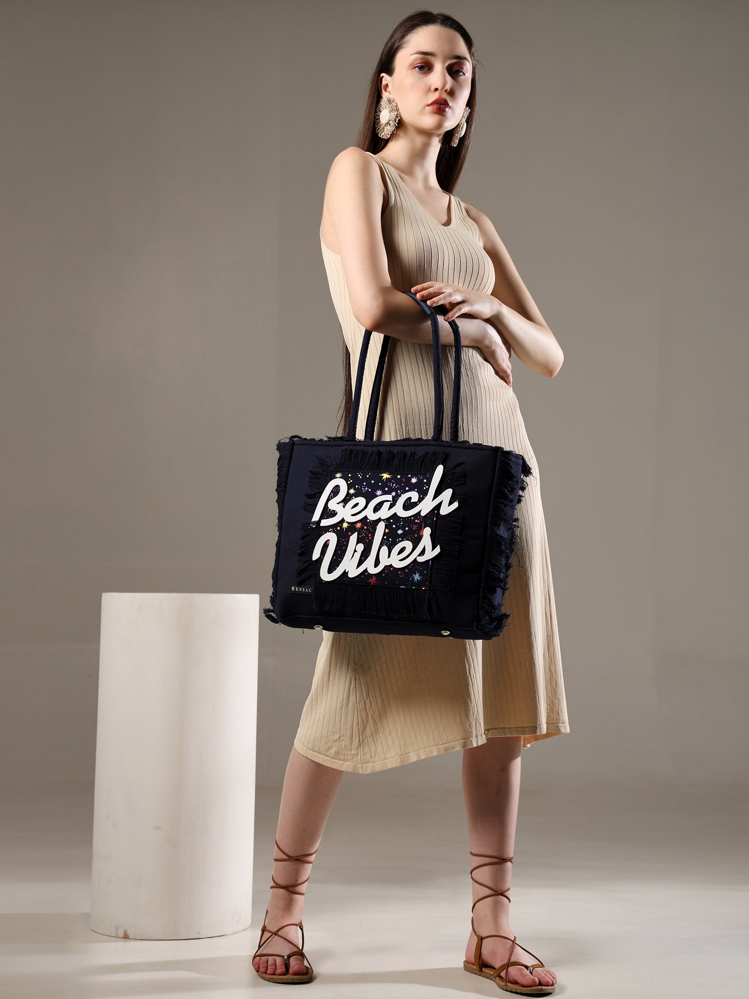 Ensac Women’s Heart Design Fringe Bag | Jacquard Fabric Carry Bag for Daily Style TOTE-LEATHER-BLUESTARS-BEACHVIBES