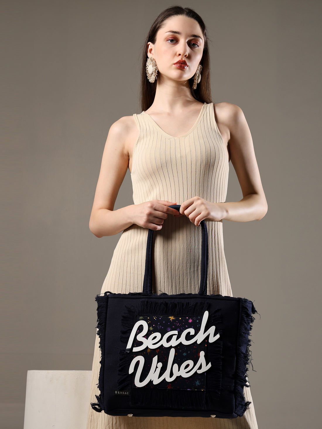 Ensac Women’s Heart Design Fringe Bag | Jacquard Fabric Carry Bag for Daily Style TOTE-LEATHER-BLUESTARS-BEACHVIBES