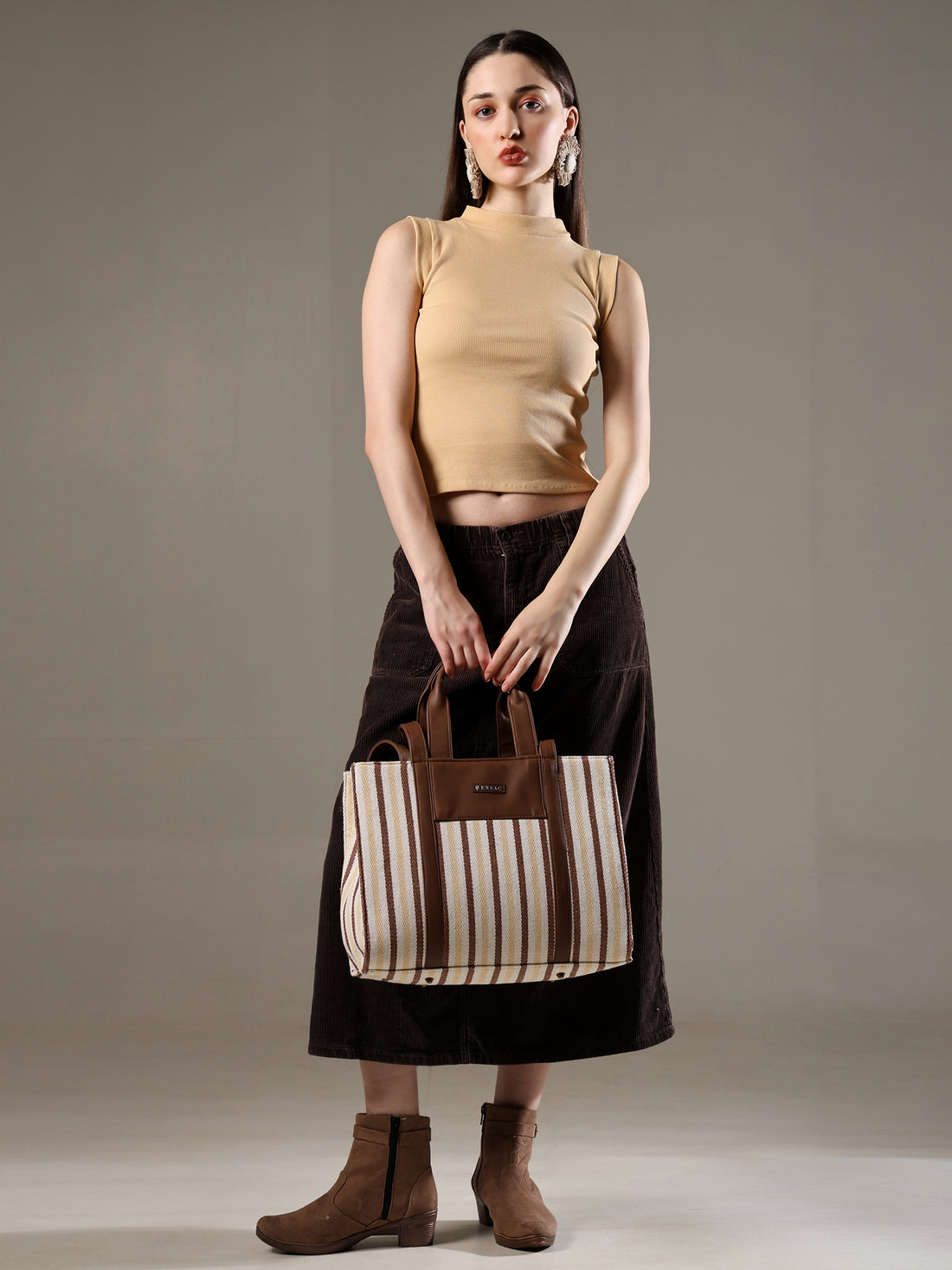 Ensac Jacquard Fabric Tote Bag | Diamond Pattern, Easy to Carry & Spacious Design TOTE-KIARA-YELLOWSTRIPES-1