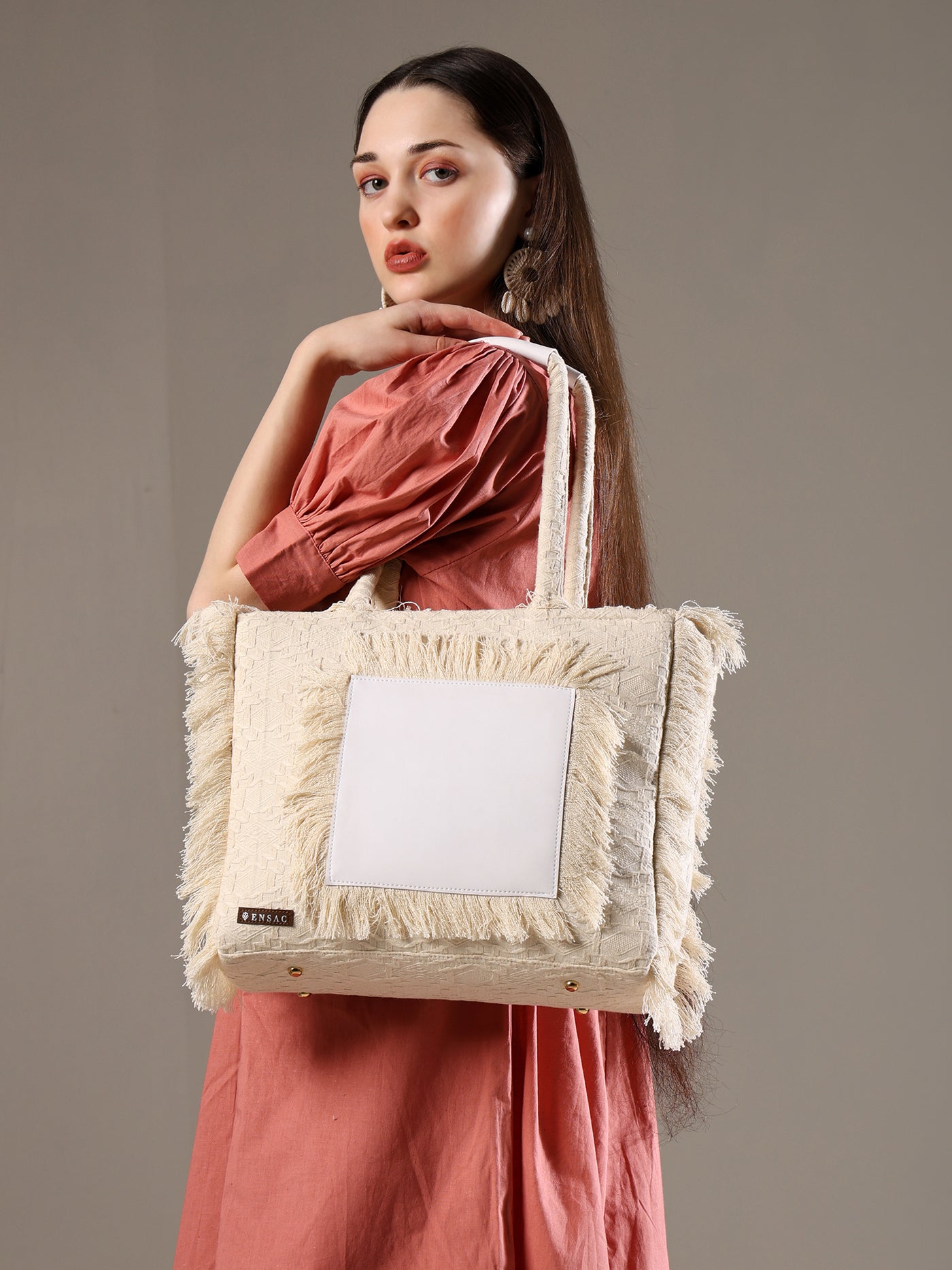 Ensac Women’s Tote Bag | Fringe Style, Lightweight Feel & Must-Have Travel Pick TOTE-LEATHER-WHITE BEAUTY-1