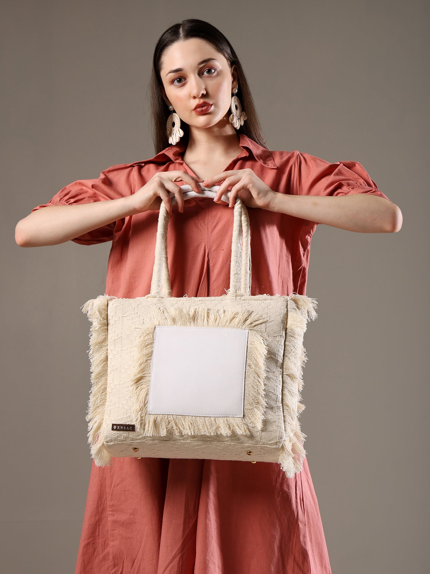 Ensac Women’s Tote Bag | Fringe Style, Lightweight Feel & Must-Have Travel Pick TOTE-LEATHER-WHITE BEAUTY-1