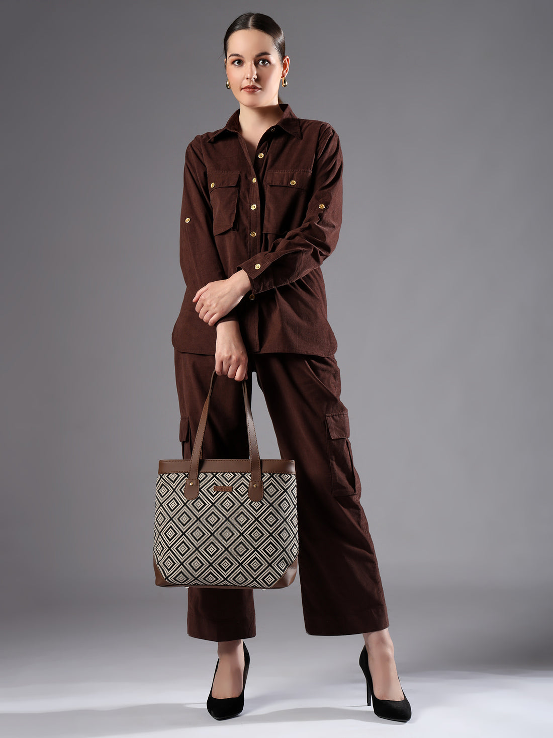 Ensac’s Tote-Square Jacquard Tote bag for Women/Girls TOTE-BLACK-SQUARE-1