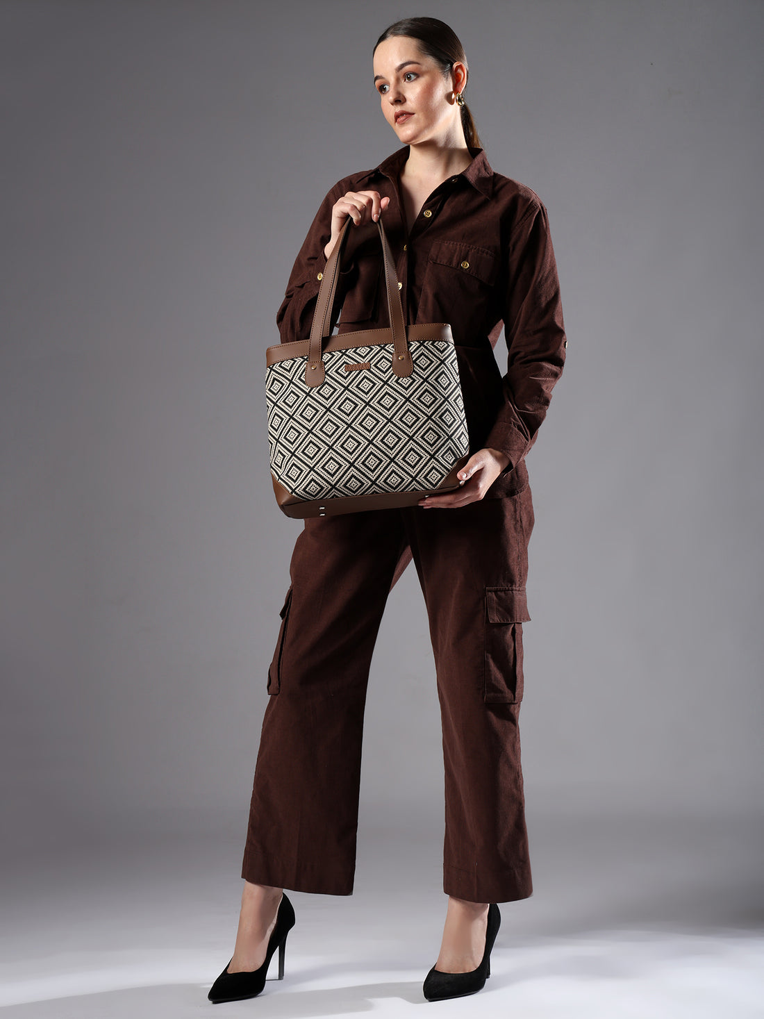 Ensac’s Tote-Square Jacquard Tote bag for Women/Girls TOTE-BLACK-SQUARE-1