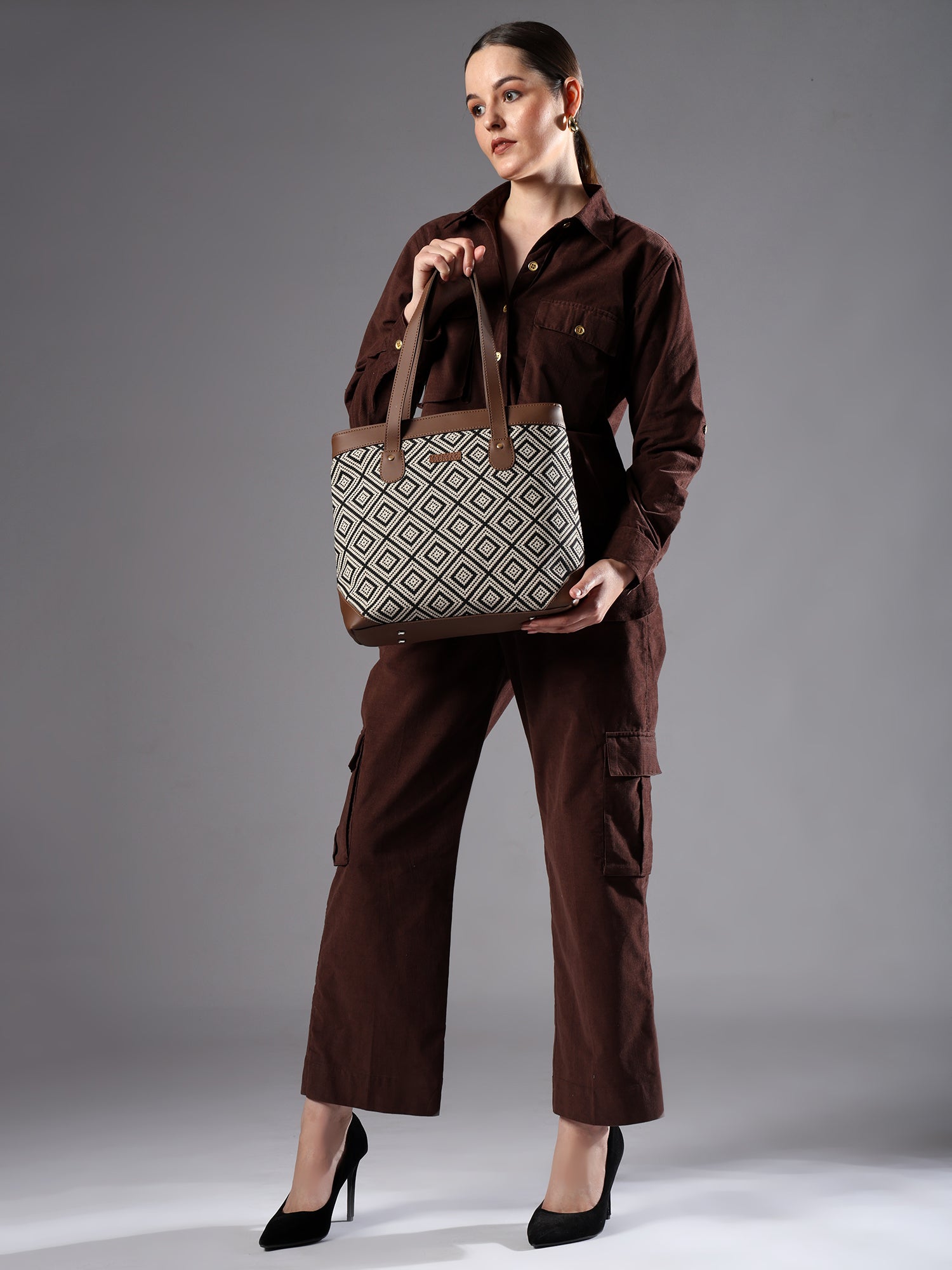 Ensac’s Tote-Square Jacquard Tote bag for Women/Girls TOTE-BLACK-SQUARE-1