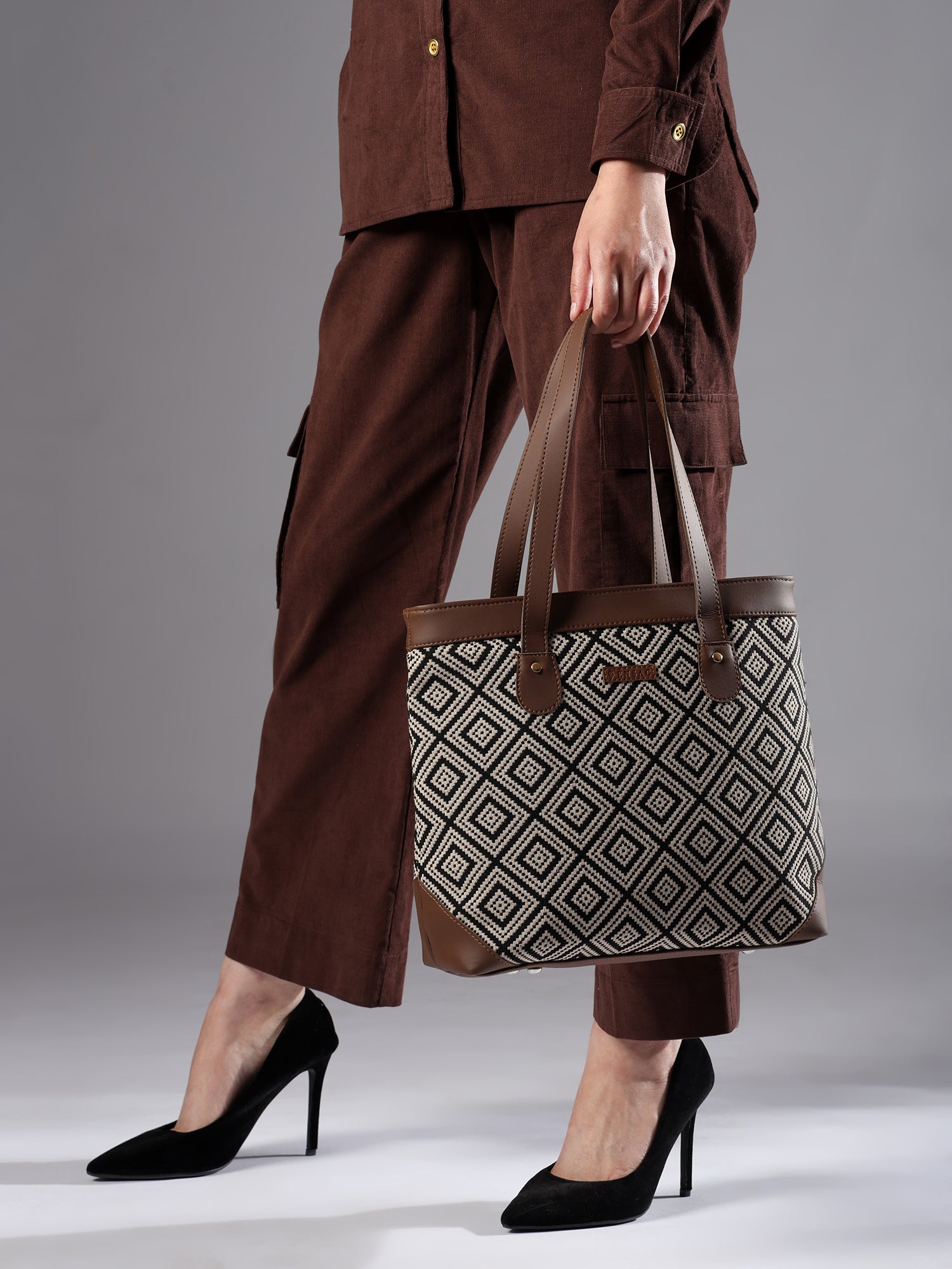 Ensac’s Tote-Square Jacquard Tote bag for Women/Girls TOTE-BLACK-SQUARE-1