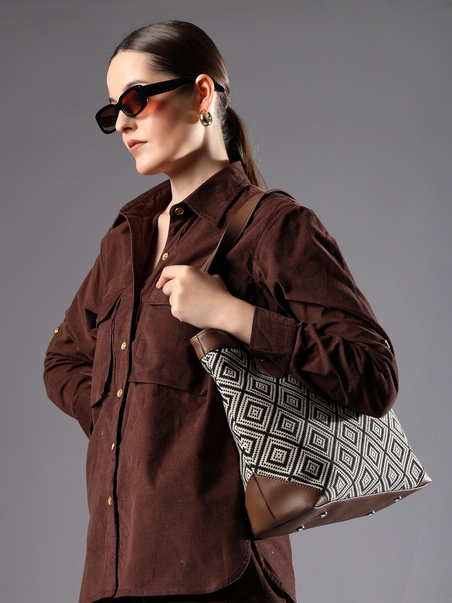 Ensac’s Tote-Square Jacquard Tote bag for Women/Girls TOTE-BLACK-SQUARE-1
