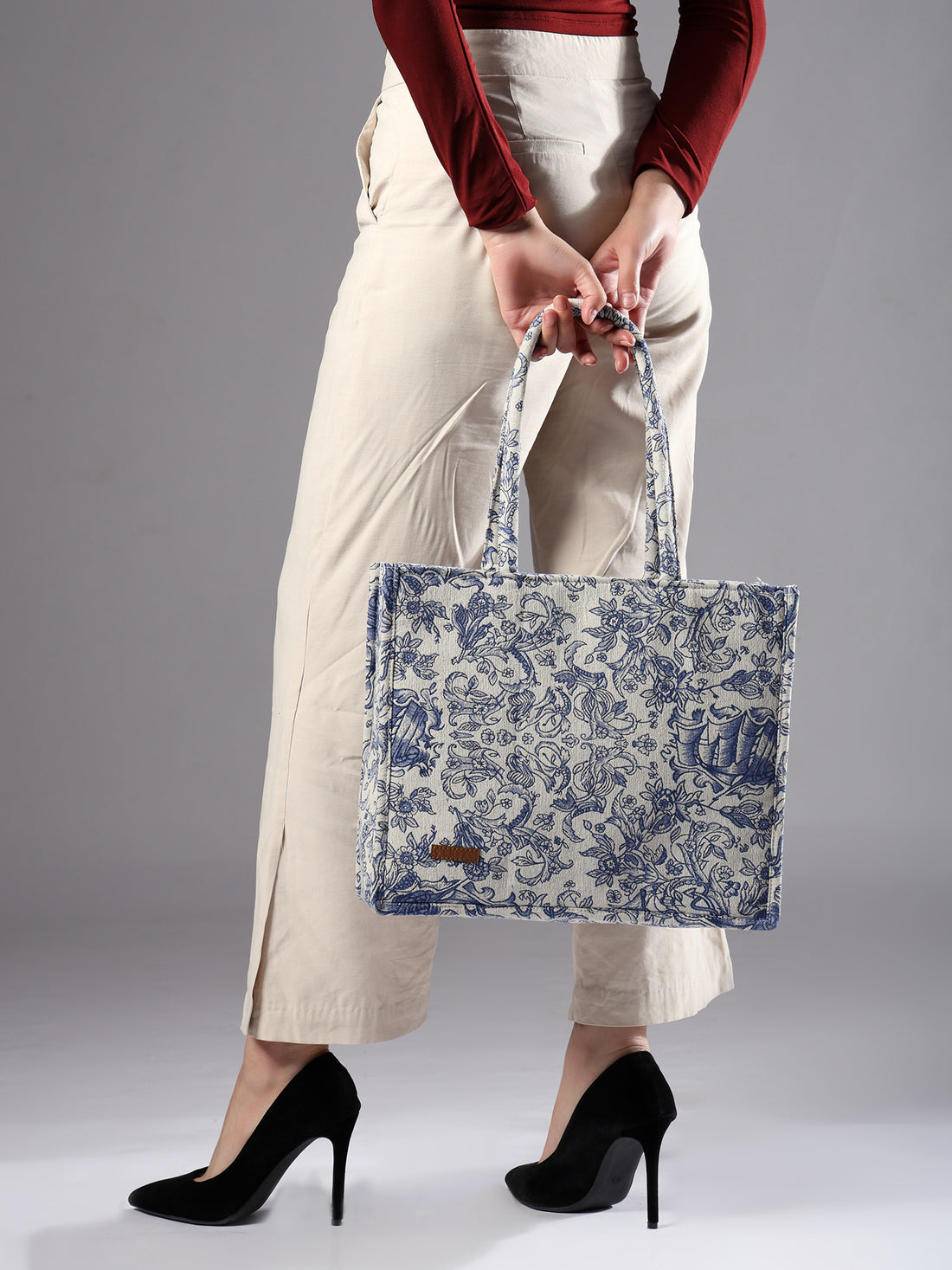 ENSAC cotton Jacquard Blue Tote bag for women & girls