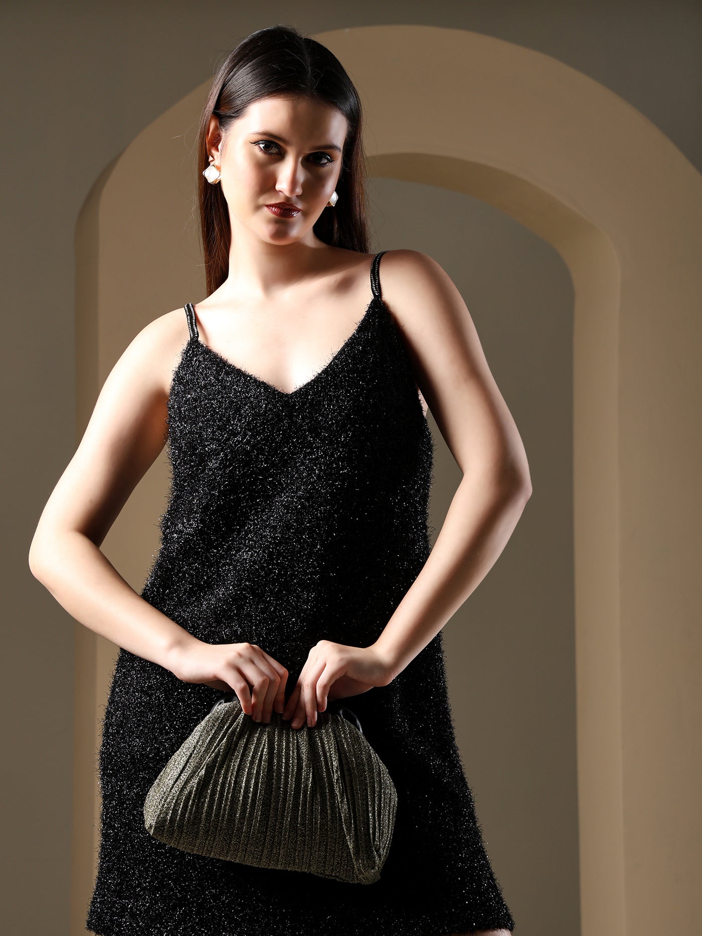 ENSAC Women's Pleated Clutch Bag | Handbag in Textured Synthetic Fabric – Stylish Party Purse