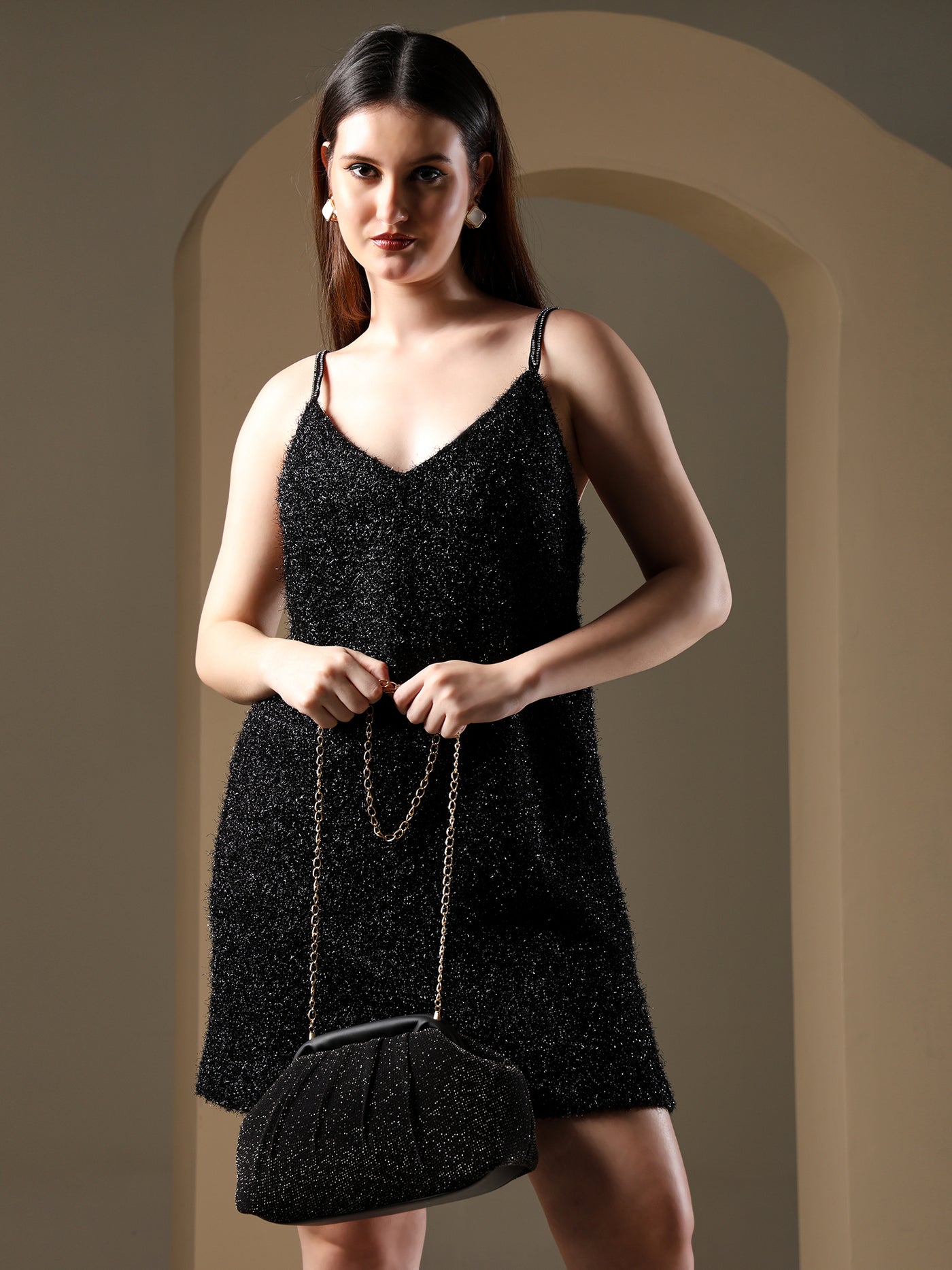 ENSAC Women's Pleated Clutch Bag | Handbag in Textured Synthetic Fabric – Stylish Party Purse