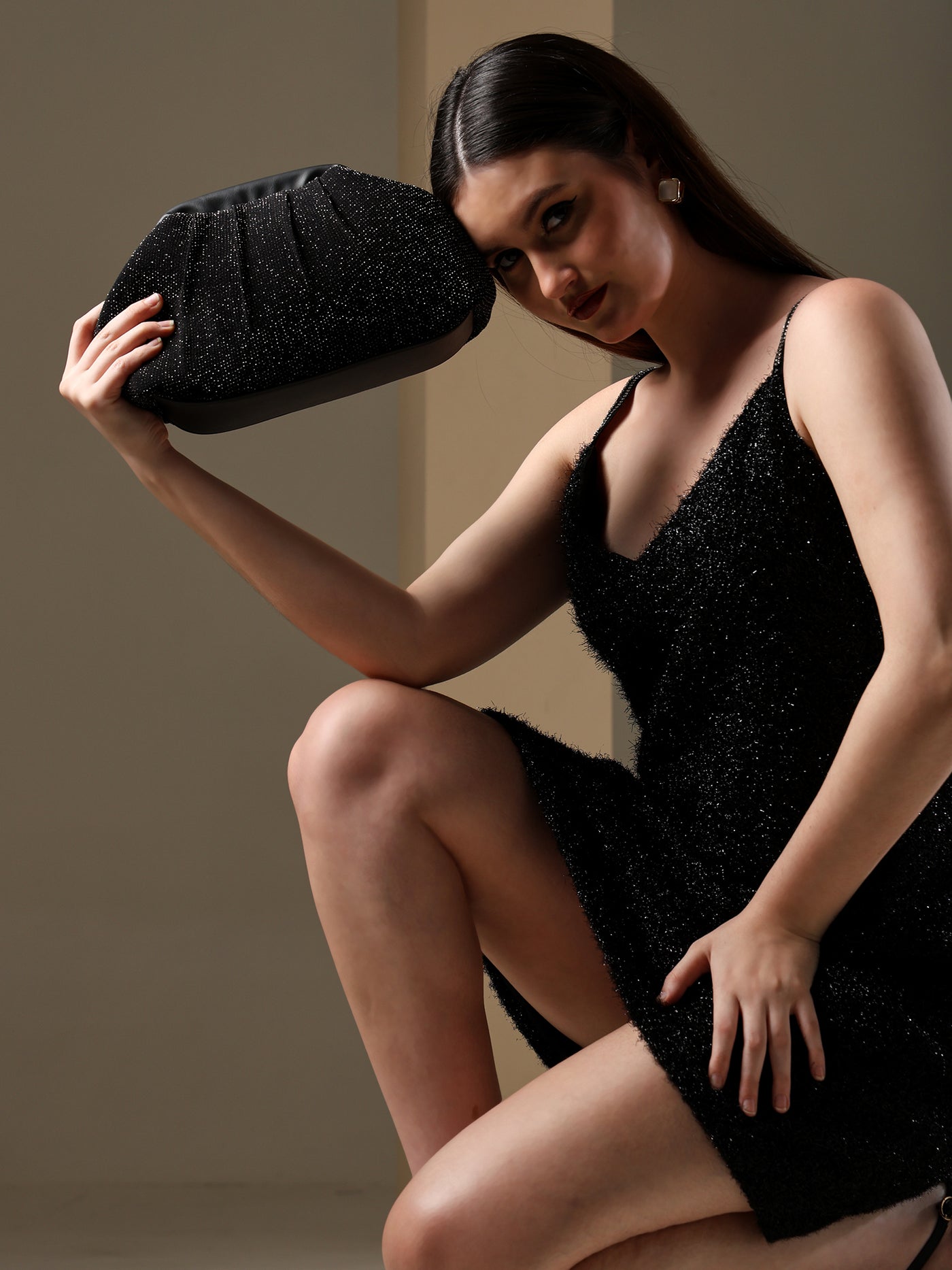 ENSAC Women's Pleated Clutch Bag | Handbag in Textured Synthetic Fabric – Stylish Party Purse