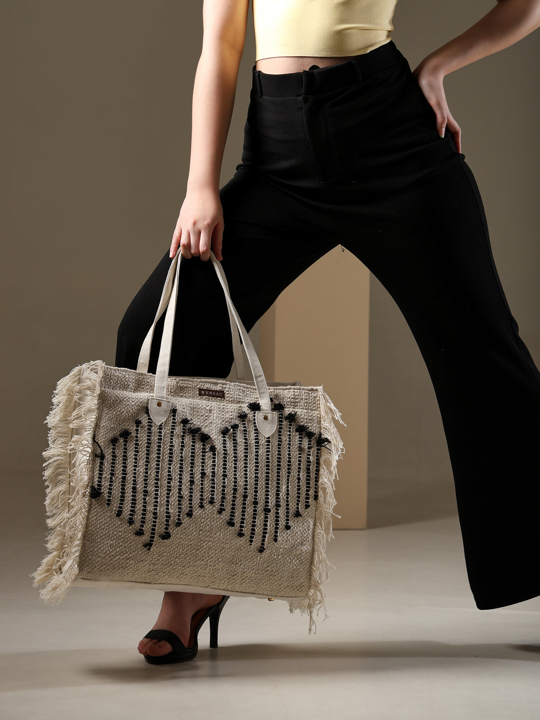 Ensac Women’s Premium Jacquard Fabric Bag | Easy to Carry & Everyday Use TOTE-HEXAGON-BLK-1