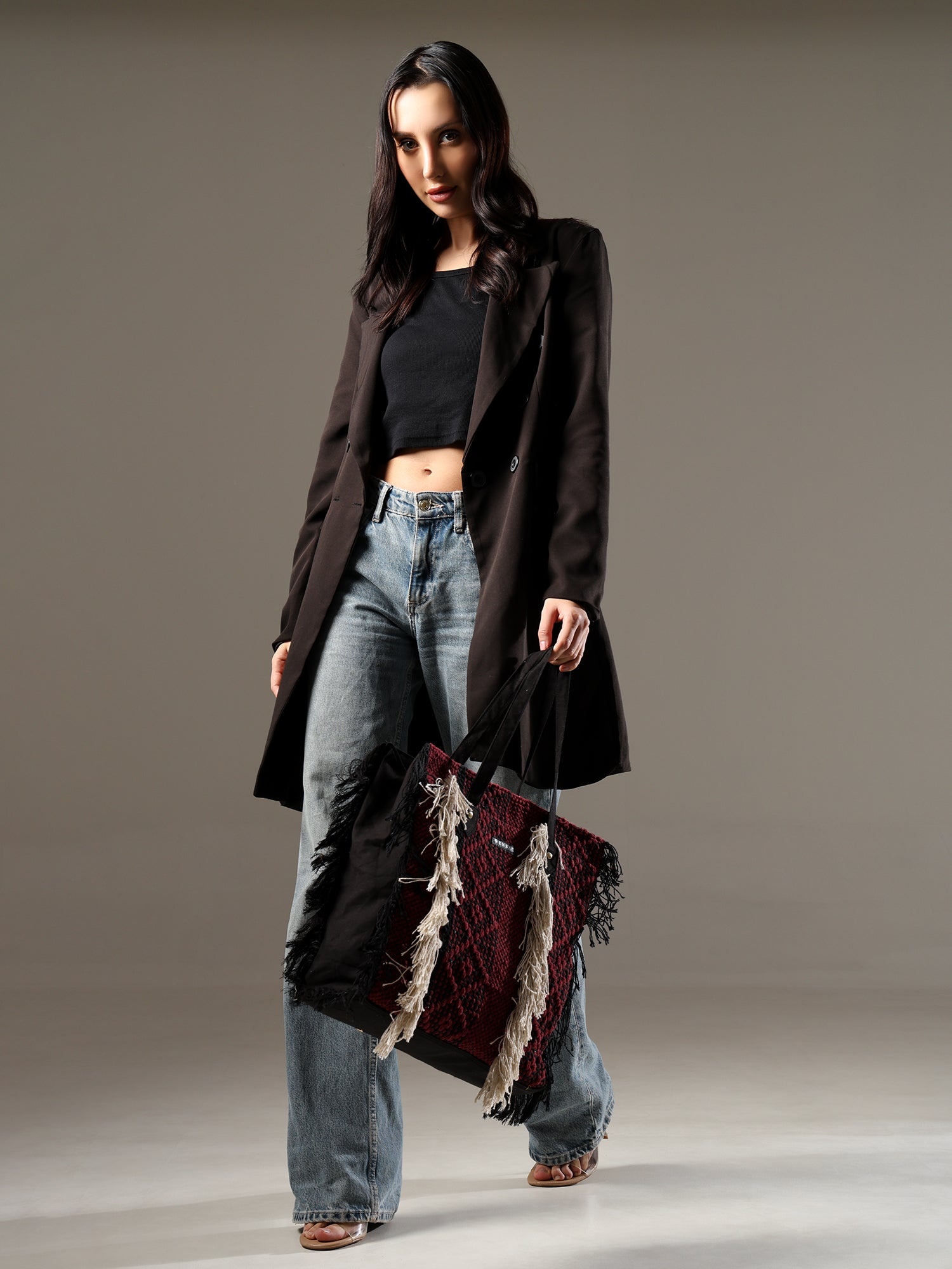 Ensac Fringed Tote Bag for Women | Stylish Ethnic Shoulder Handbag for Daily Use