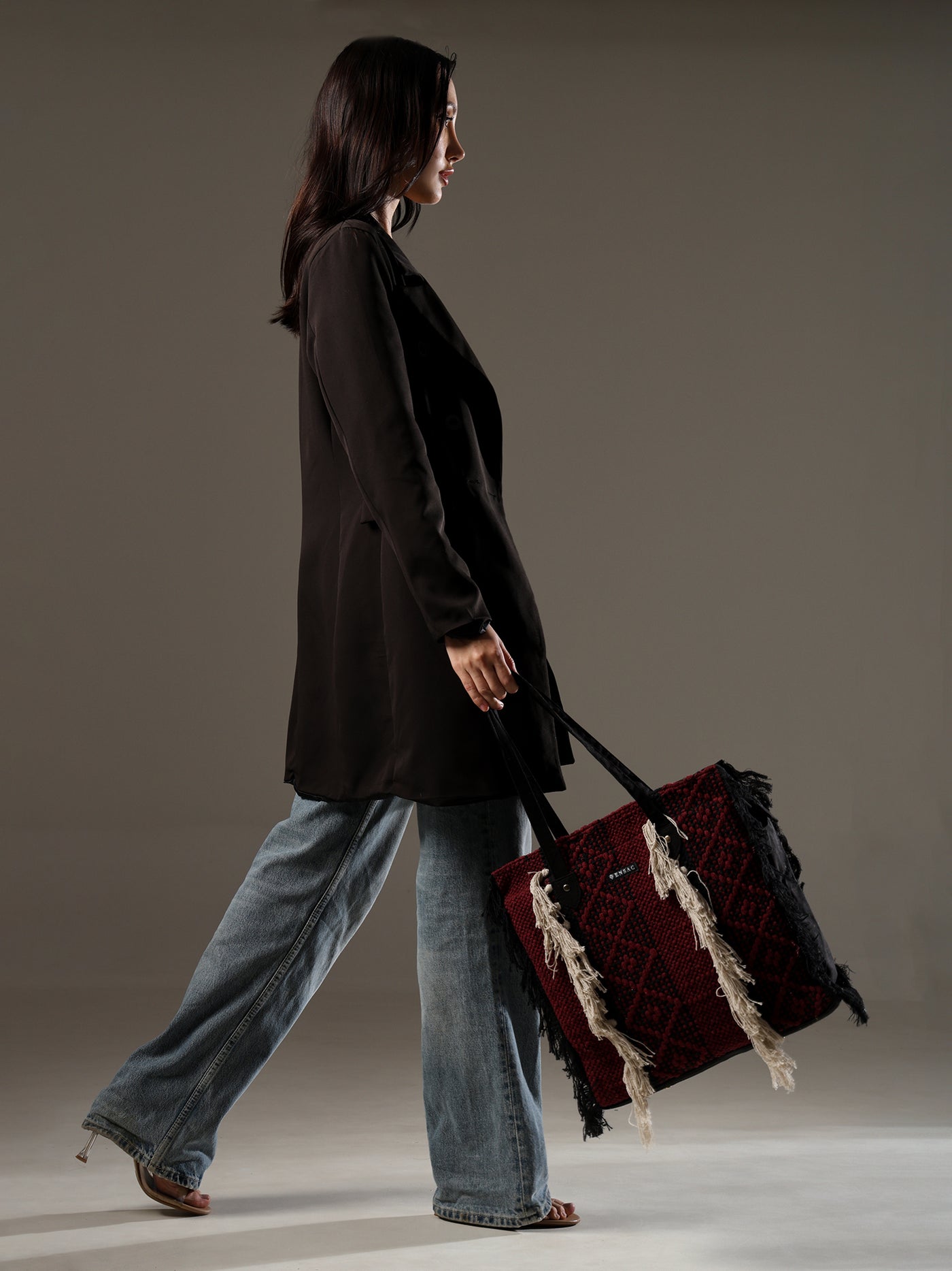 Ensac Fringed Tote Bag for Women | Stylish Ethnic Shoulder Handbag for Daily Use