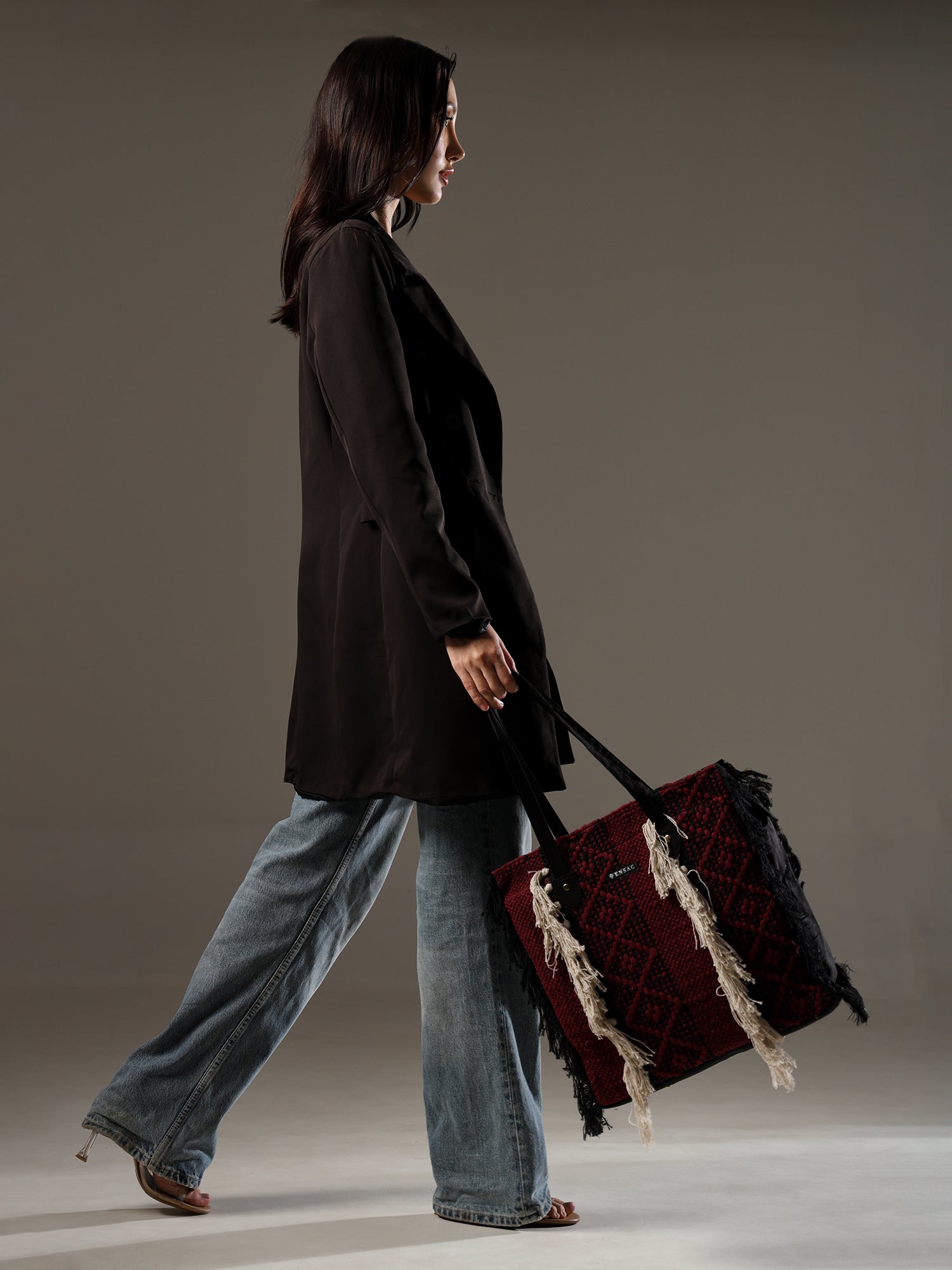 Ensac Fringed Tote Bag for Women | Stylish Ethnic Shoulder Handbag for Daily Use