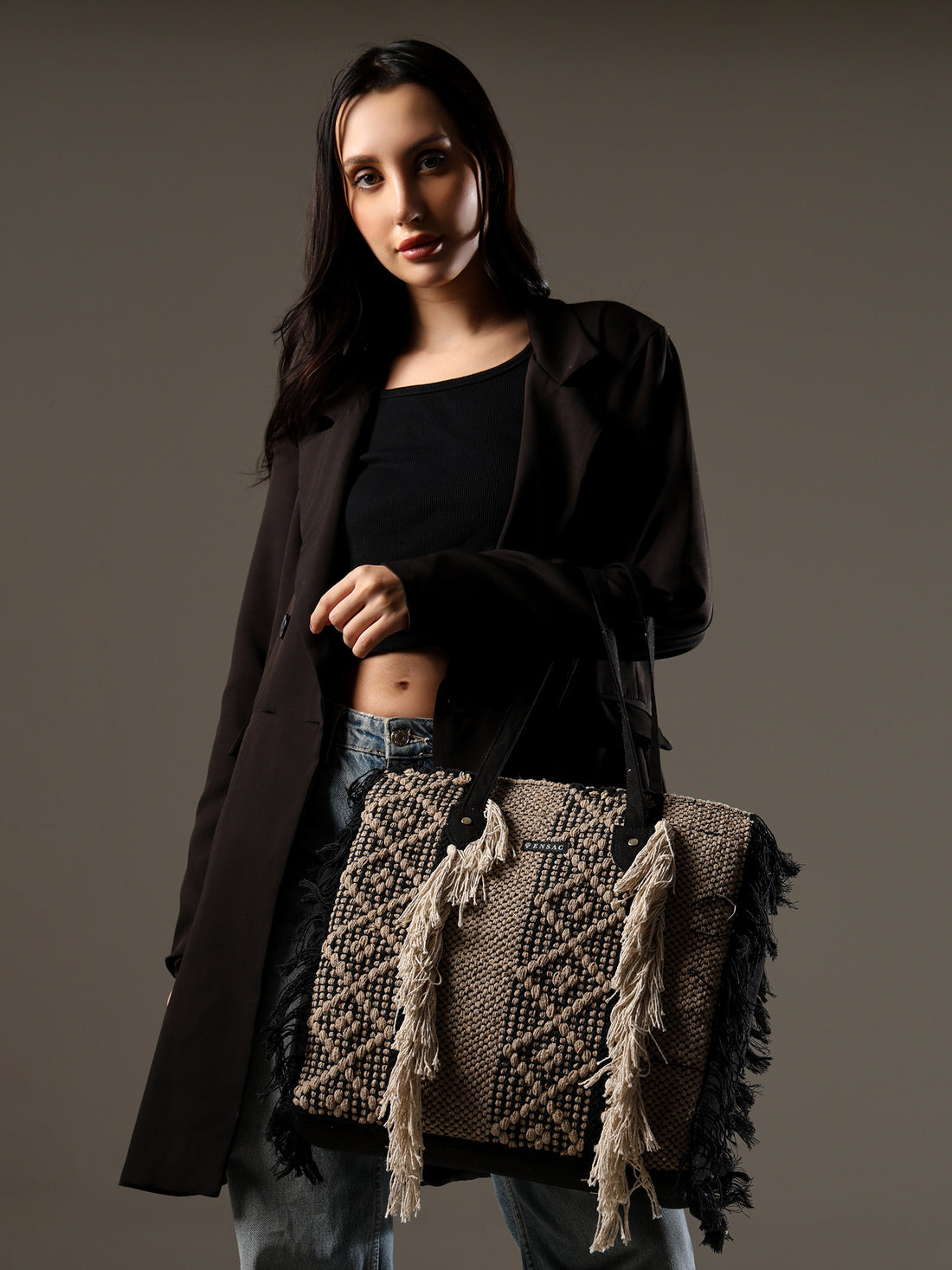 Ensac Fringed Tote Bag for Women | Stylish Ethnic Shoulder Handbag for Daily Use