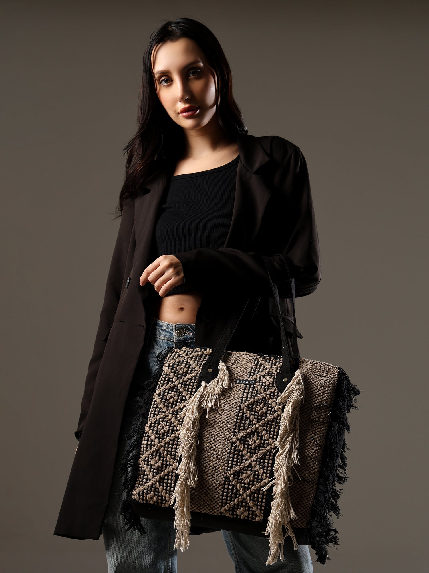 Ensac Fringed Tote Bag for Women | Stylish Ethnic Shoulder Handbag for Daily Use