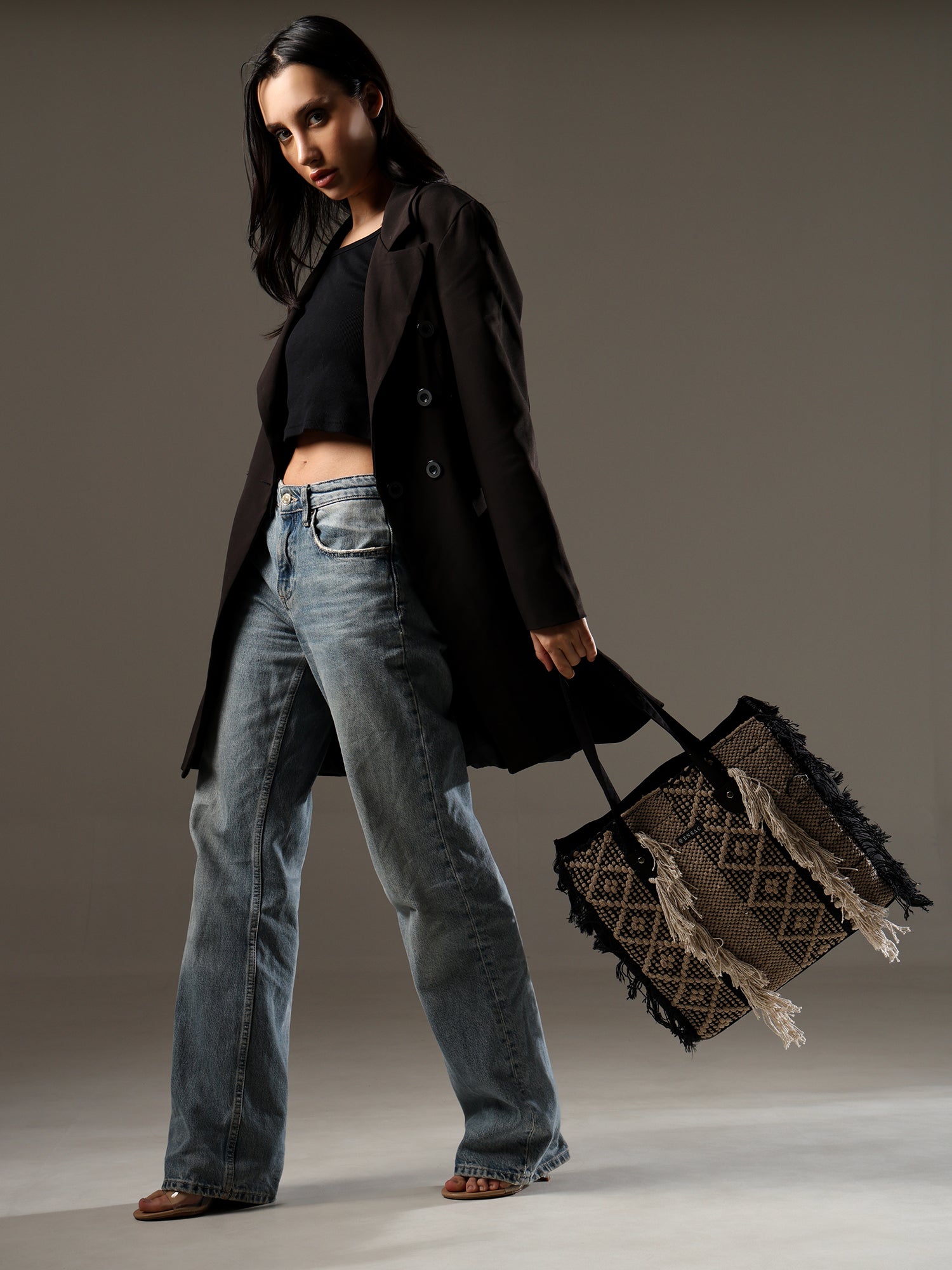 Ensac Fringed Tote Bag for Women | Stylish Ethnic Shoulder Handbag for Daily Use