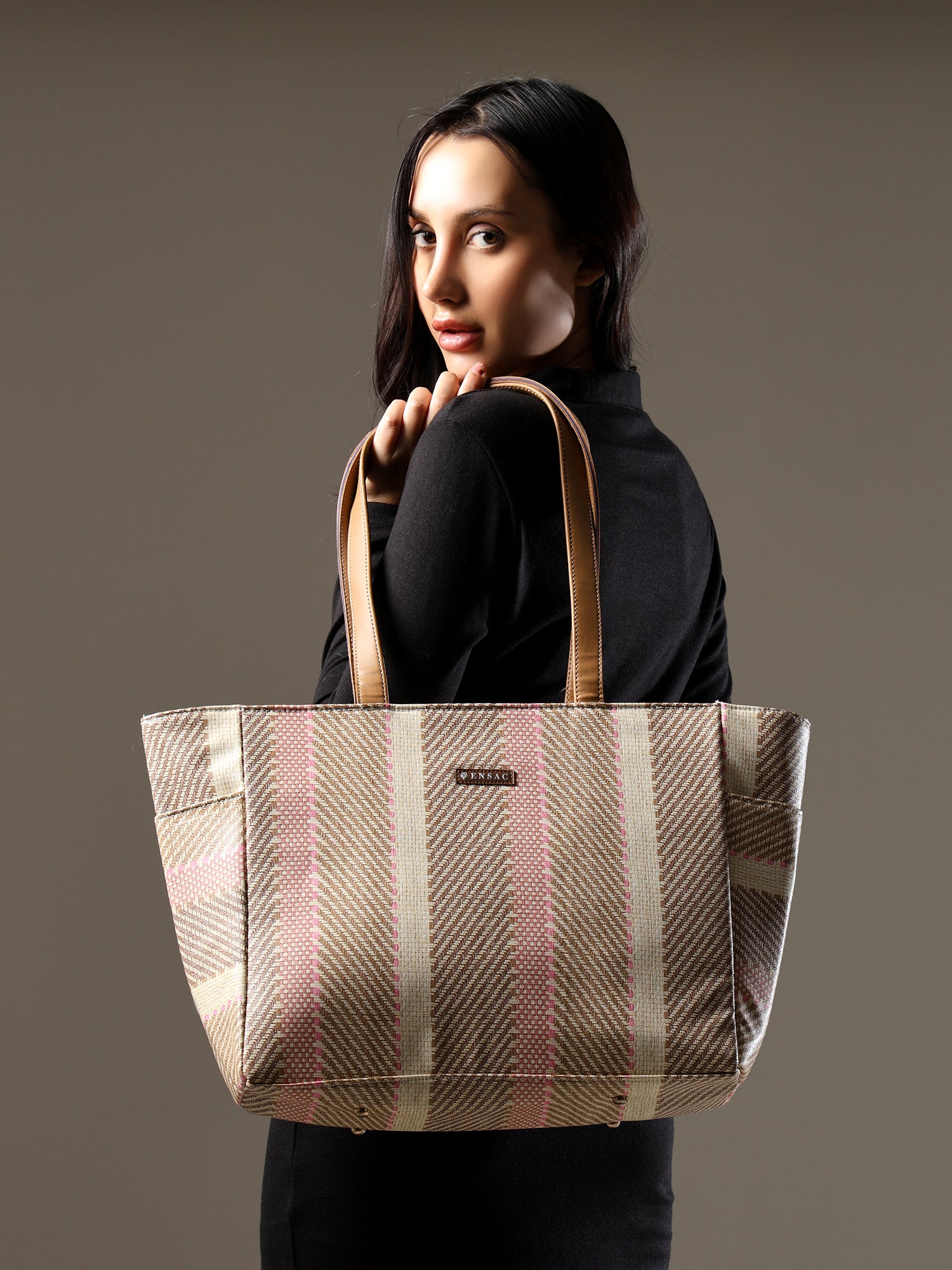 ENSAC Women’s Large Canvas Tote Handbag | Stylish Shoulder Bag with Multi-Pockets