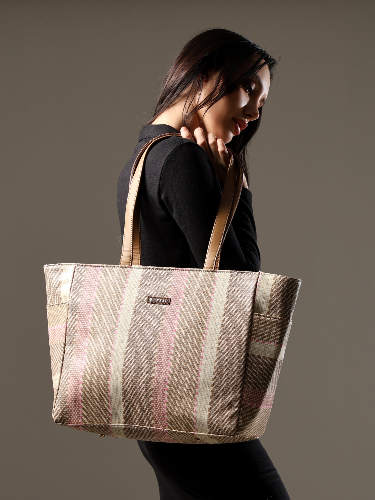 ENSAC Women’s Large Canvas Tote Handbag | Stylish Shoulder Bag with Multi-Pockets