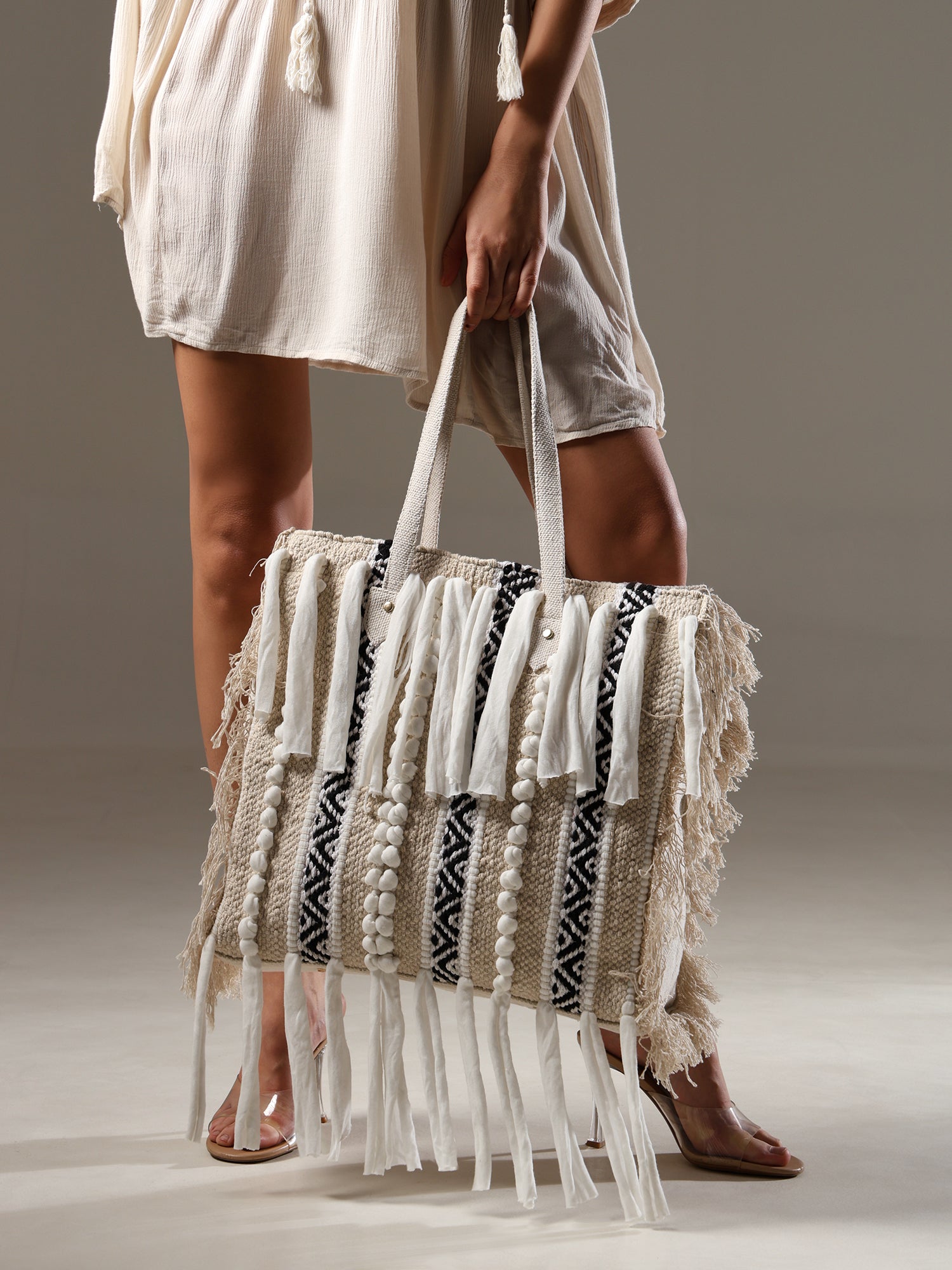Ensac Fringed Tote Bag for Women | Stylish Ethnic Shoulder Handbag for Daily Use