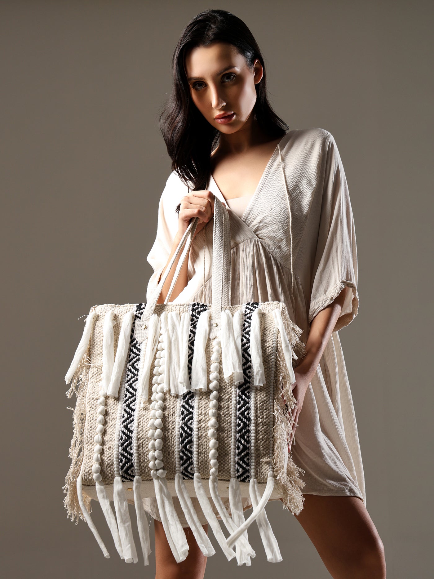 Ensac Fringed Tote Bag for Women | Stylish Ethnic Shoulder Handbag for Daily Use