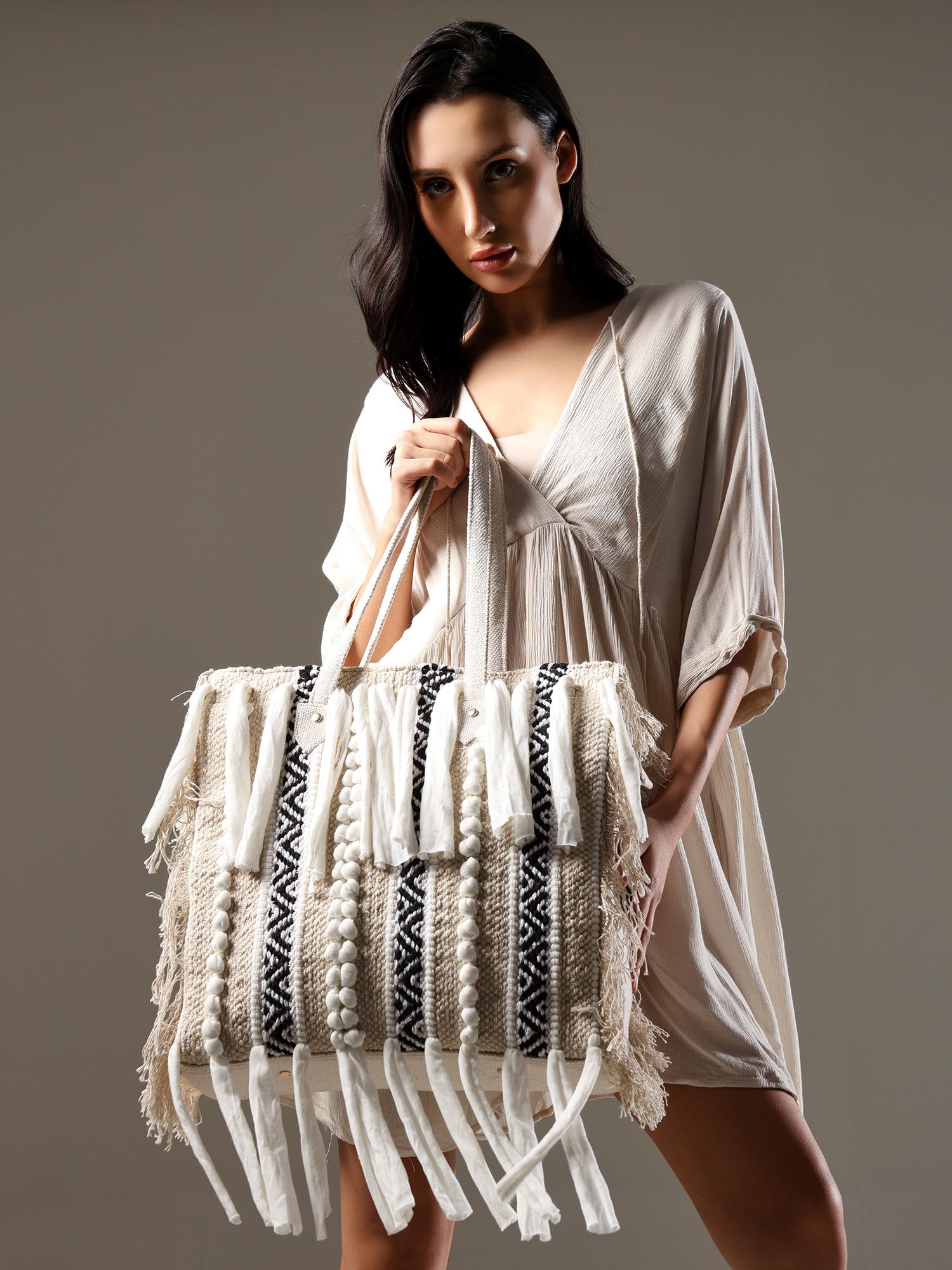 Ensac Fringed Tote Bag for Women | Stylish Ethnic Shoulder Handbag for Daily Use