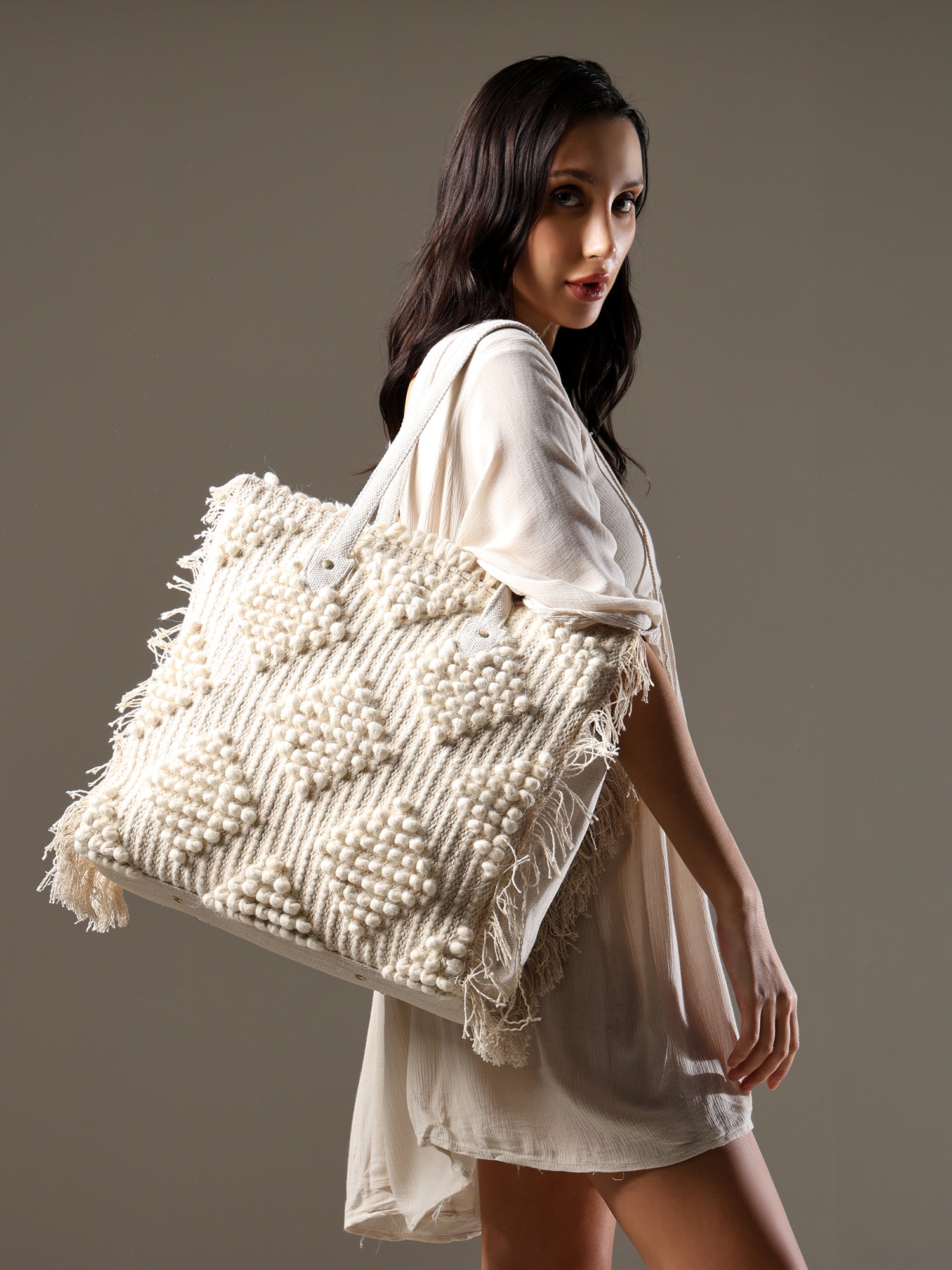 Ensac Fringed Tote Bag for Women | Stylish Ethnic Shoulder Handbag for Daily Use