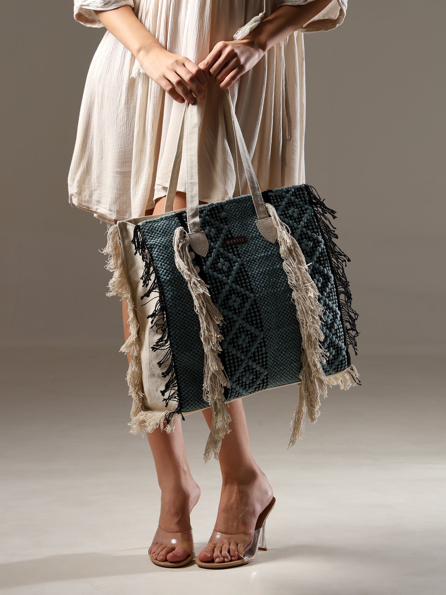Ensac Fringed Tote Bag for Women | Stylish Ethnic Shoulder Handbag for Daily Use