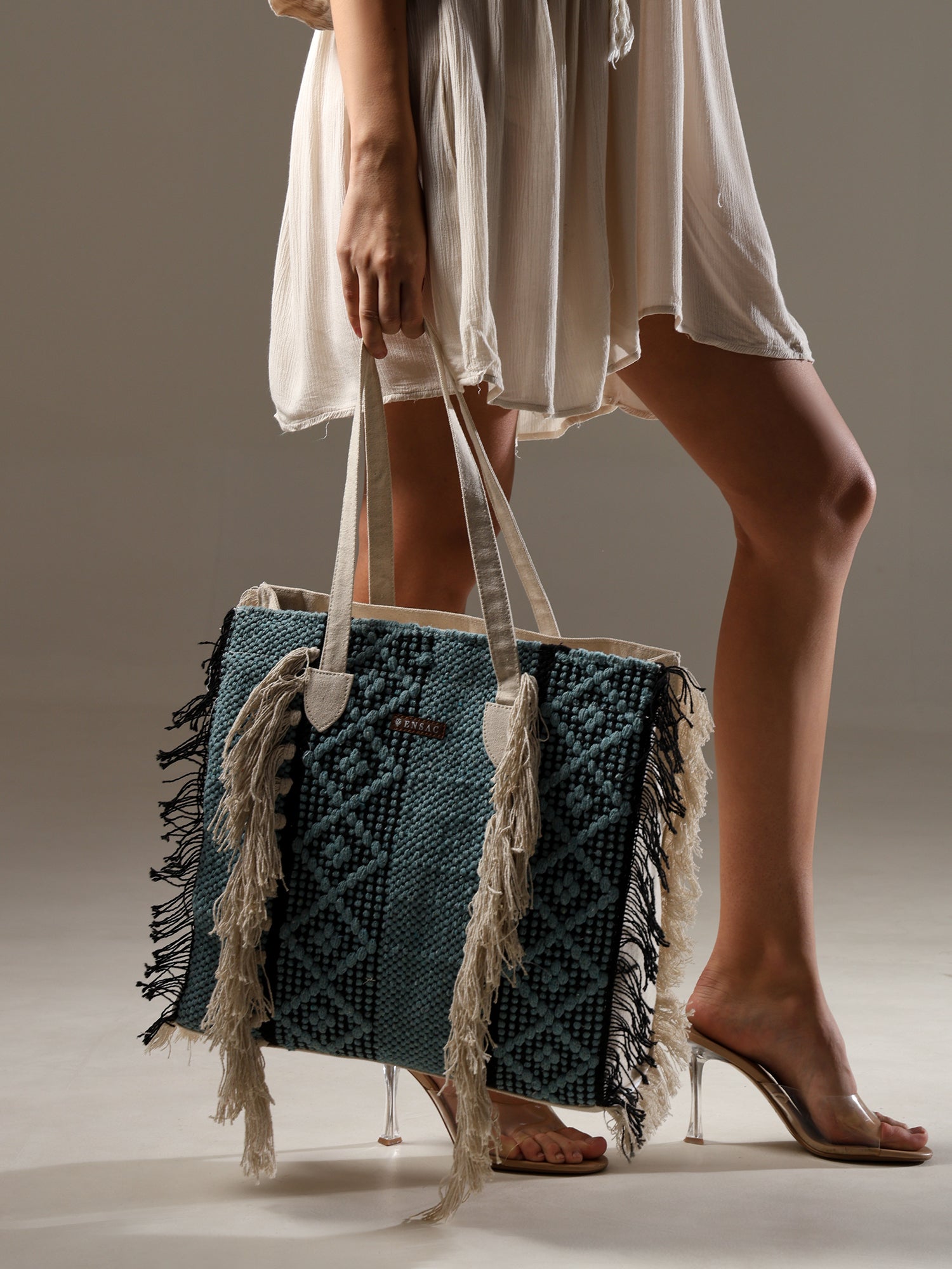Ensac Fringed Tote Bag for Women | Stylish Ethnic Shoulder Handbag for Daily Use