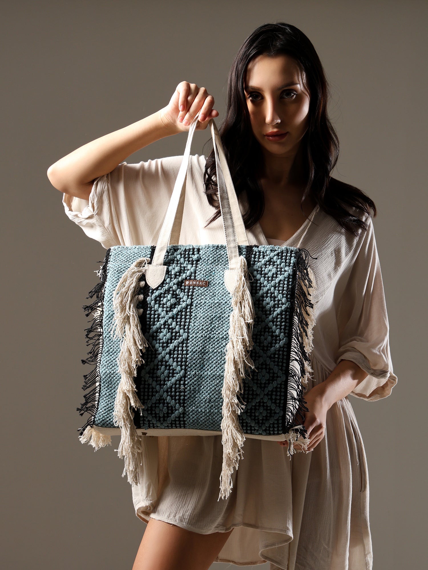 Ensac Fringed Tote Bag for Women | Stylish Ethnic Shoulder Handbag for Daily Use