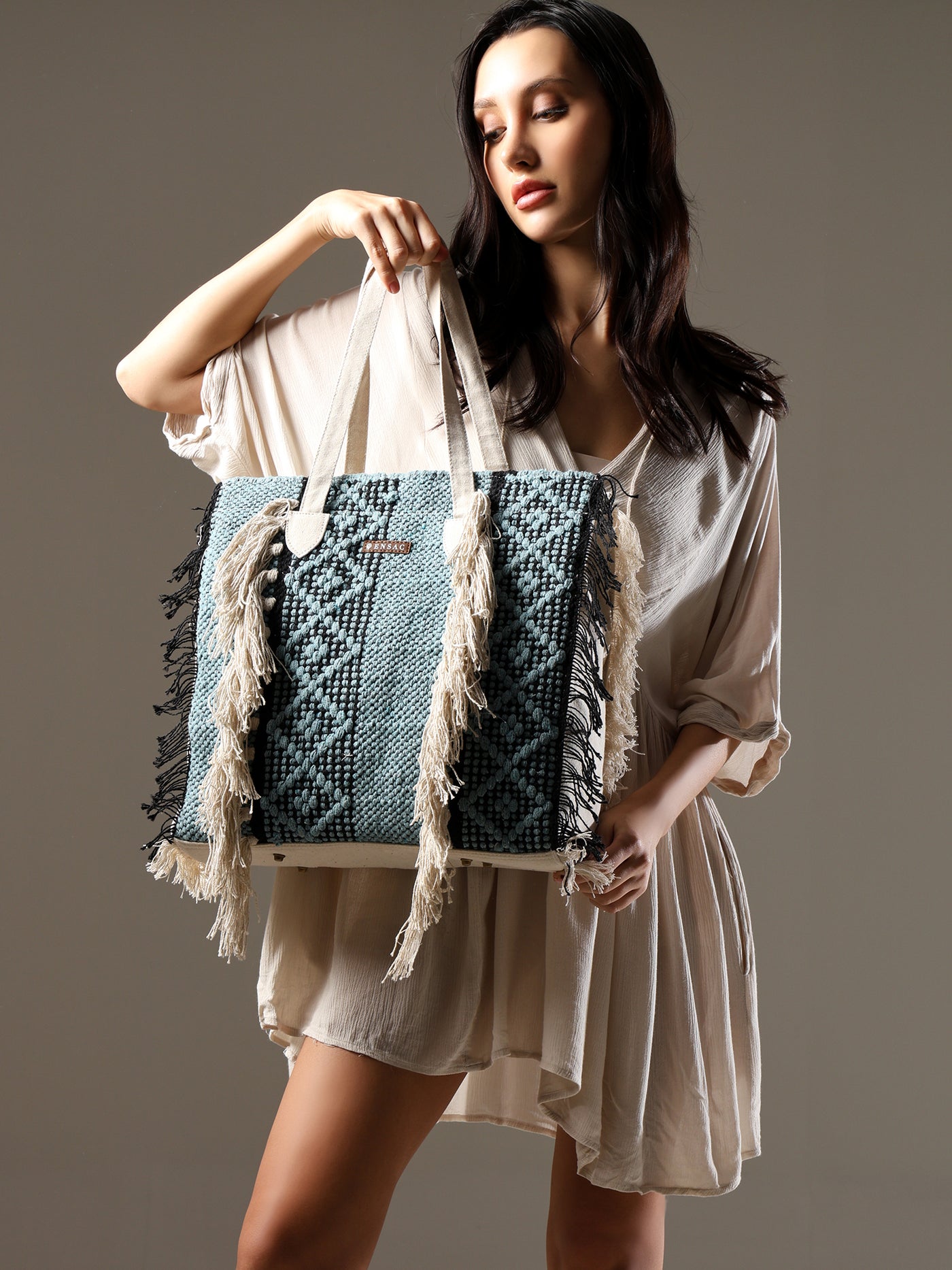 Ensac Fringed Tote Bag for Women | Stylish Ethnic Shoulder Handbag for Daily Use