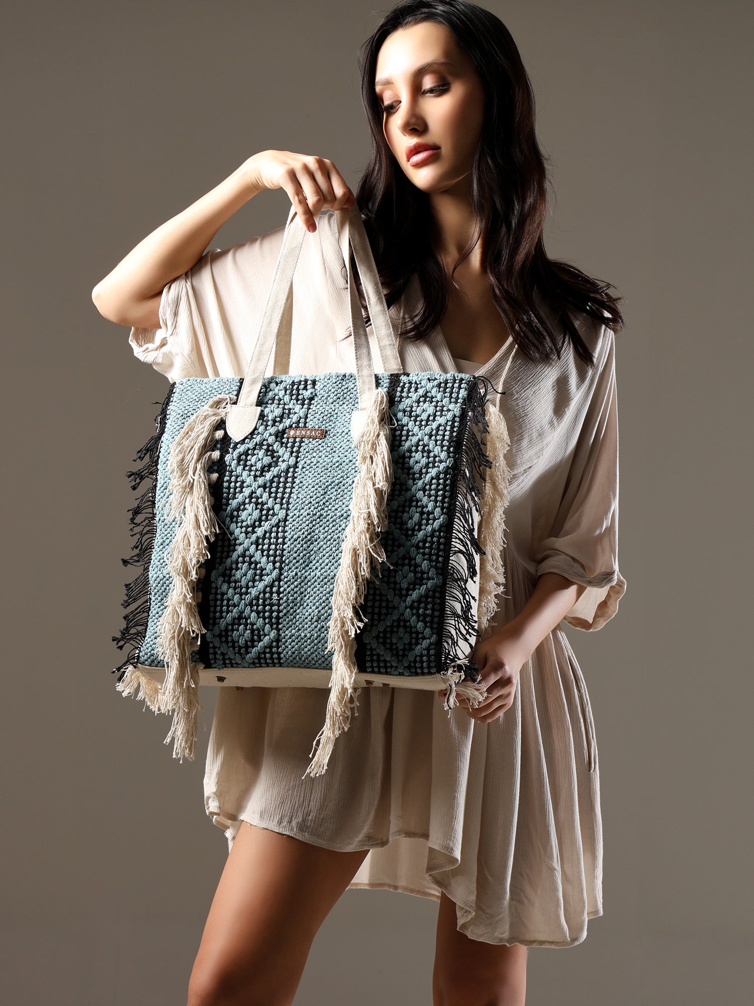 Ensac Fringed Tote Bag for Women | Stylish Ethnic Shoulder Handbag for Daily Use