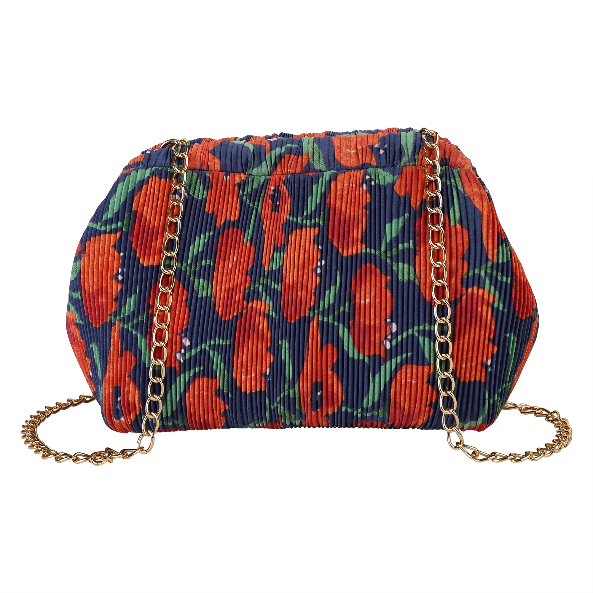 Floral Pleated Chain Clutch Bag for Women | red color Party Clutch
